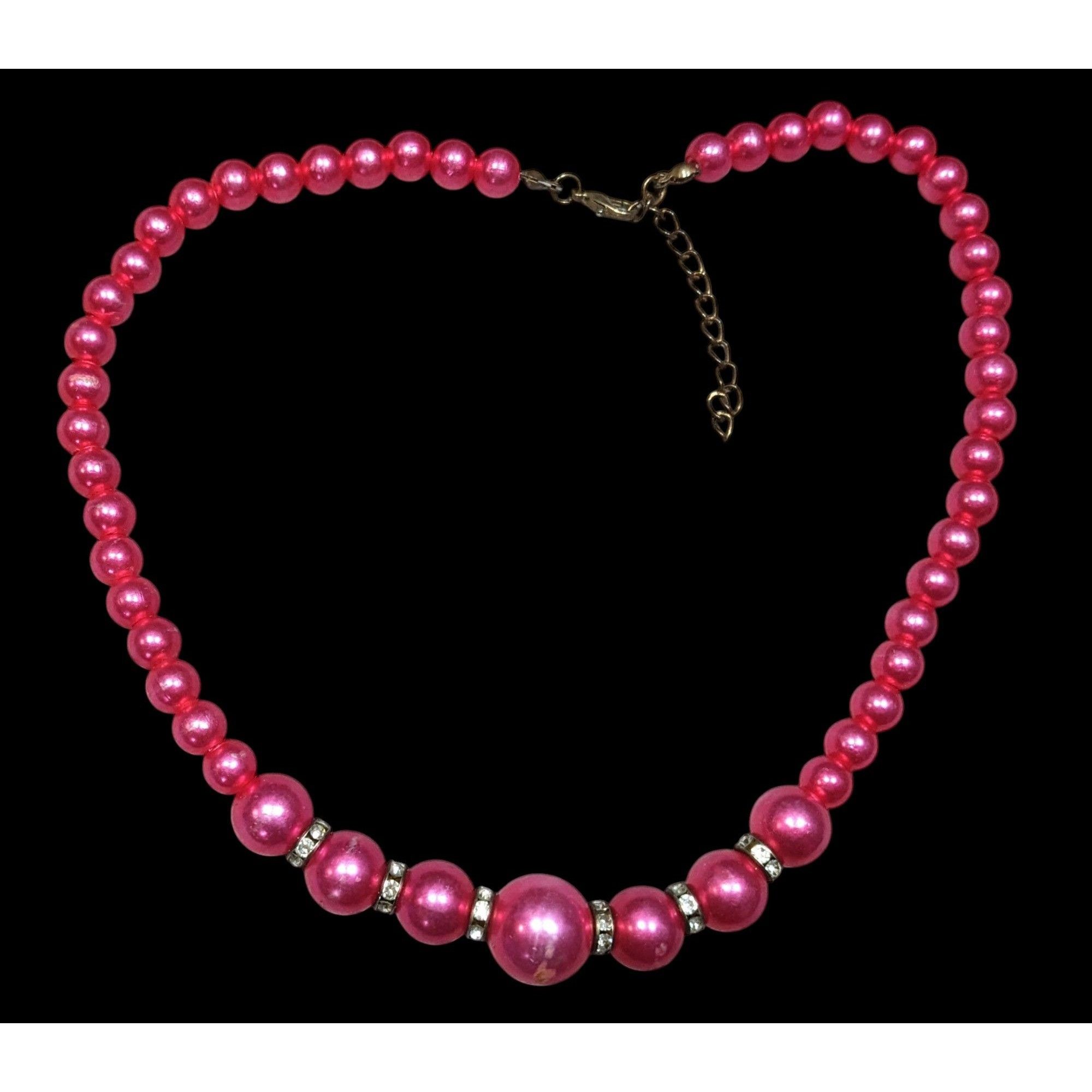 Other 80s Glam Magenta Faux Pearl And Rhinestone Beaded Necklace Size ONE SIZE - 1 Thumbnail