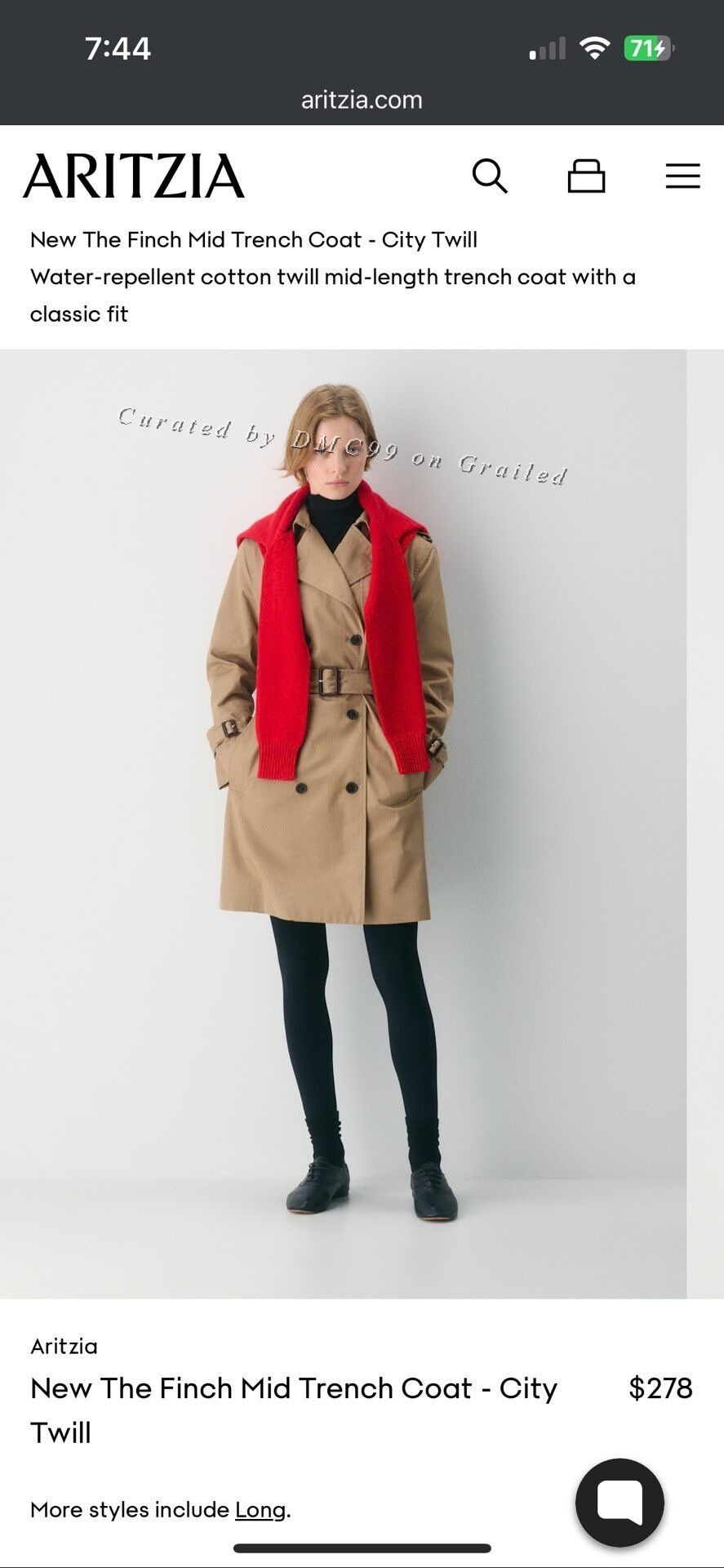 Aritzia Aritzia Finch Mid-Length Trench Coat Size XS / US 0-2 / IT 36-38 - 5 Thumbnail