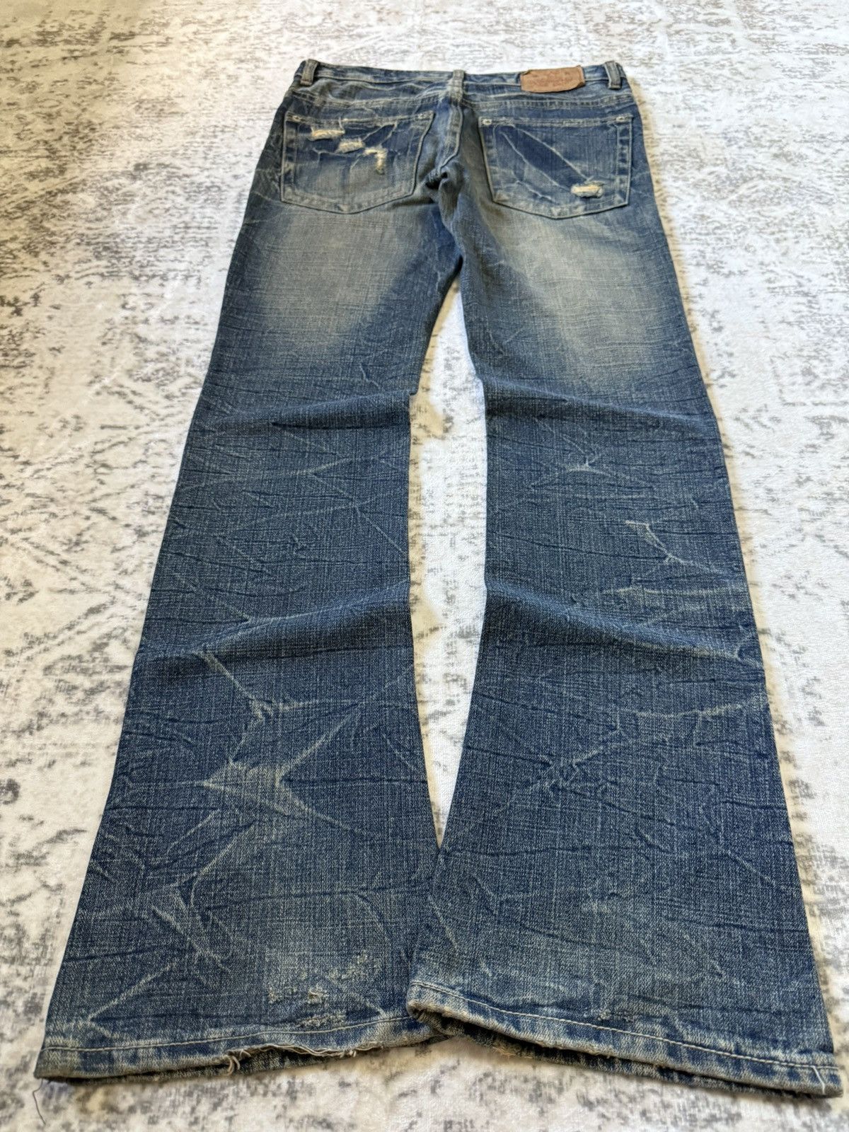 Japanese Brand R 45rpm Mud Wash Honeycomb Distressed Flared Jeans Size US 28 / EU 44 - 2 Thumbnail
