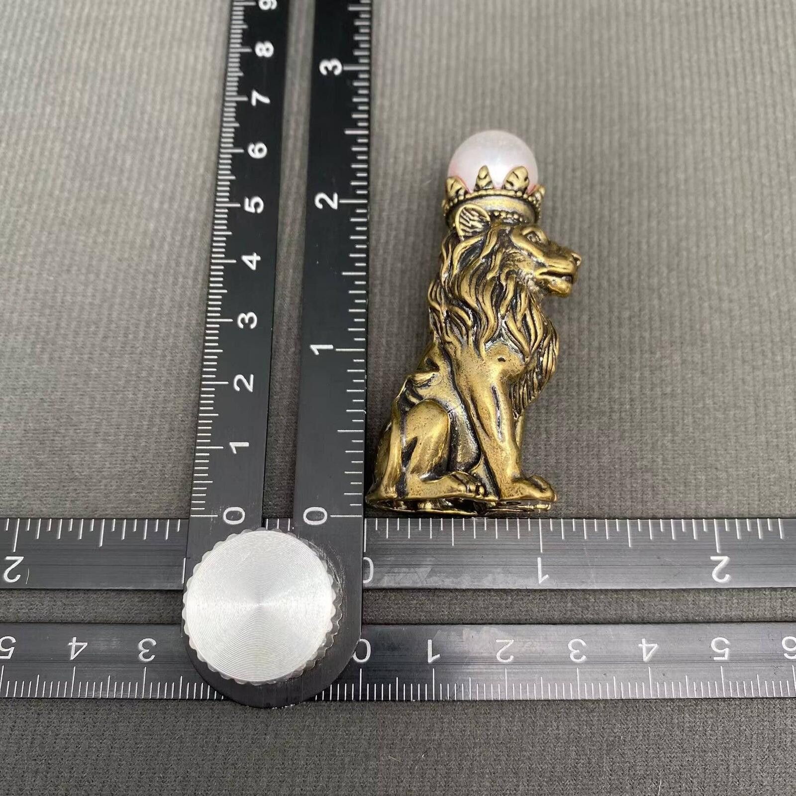 Unknown London Brass Lion Figurine with Crown and Pearl Accent Size ONE SIZE - 4 Thumbnail