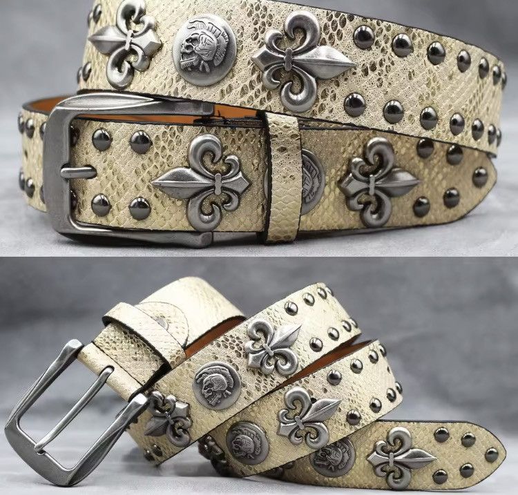 Japanese Brand Y2k PU Leather Rivet Punk Skull Rock Belt 125 cm Size ONE SIZE - 6 Thumbnail