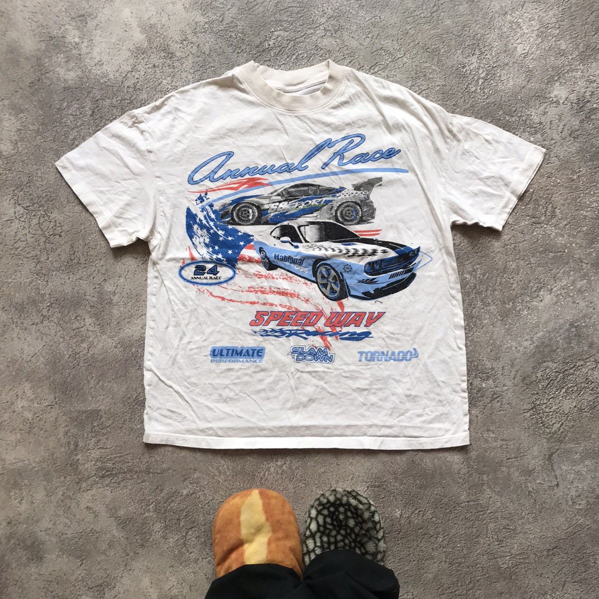 Vintage Vintage 90s Racing Graphic Tee Sun Faded Streetwear Boxy M Size US M / EU 48-50 / 2 - 1 Thumbnail