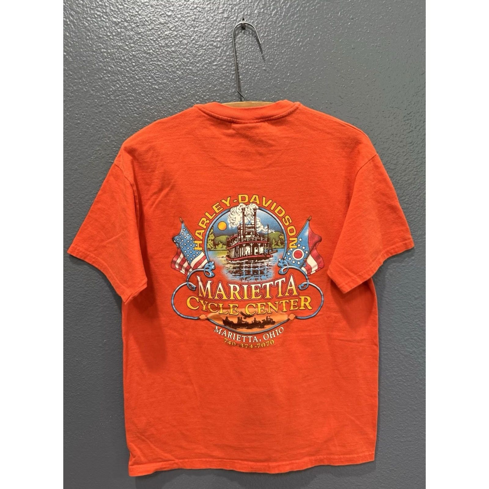 Harley Davidson VINTAGE Harley-Davidson T-Shirt Orange Biker Medium Mens 90s Racing 9/10 Shirt Size US M / EU 48-50 / 2 - 4 Thumbnail