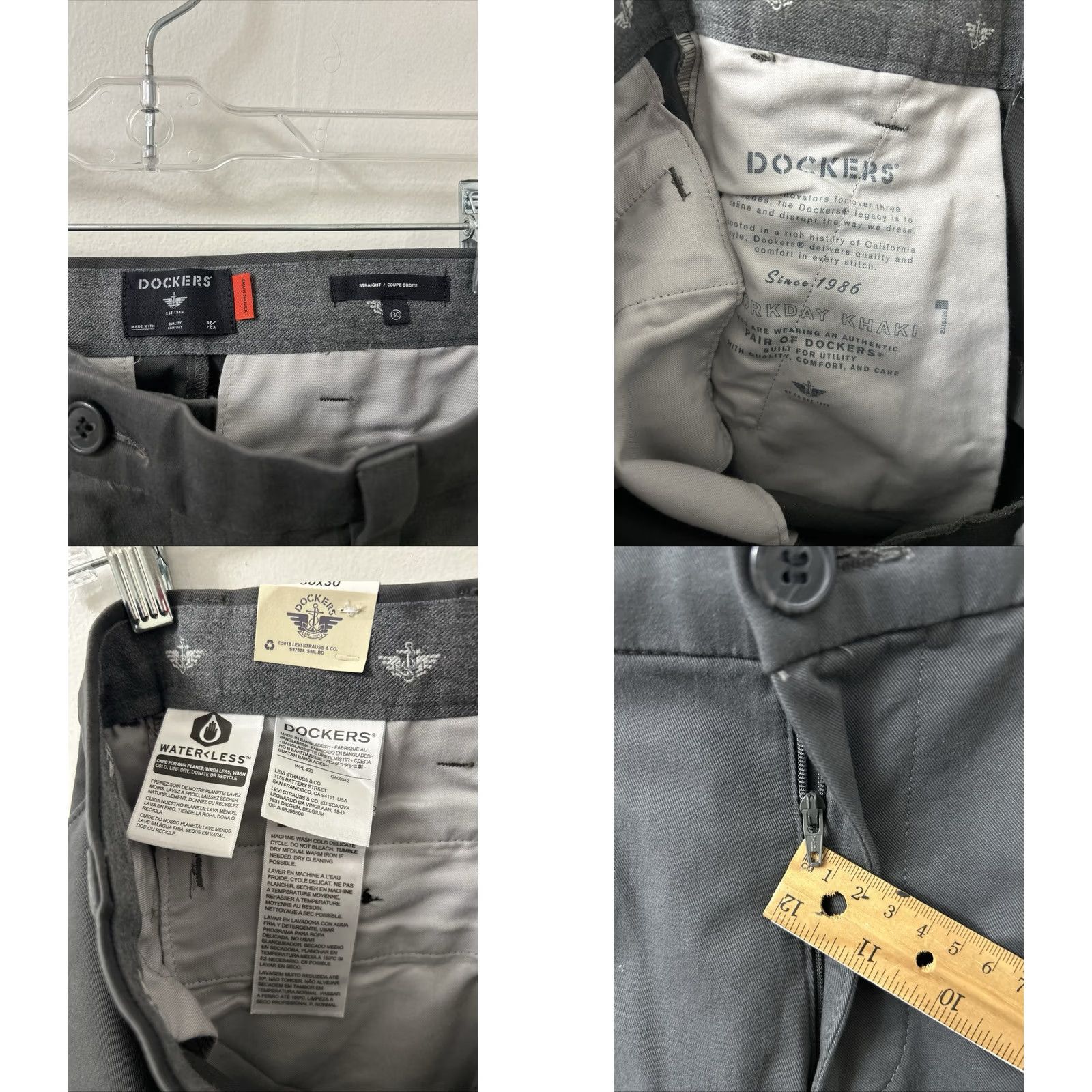 Dockers Dockers Pants Mens 30x30 Gray Straight Fit Chino Twill Belt Loops Zip Closure Pockets Button Accents Regular Inseam 30"} Size US 30 / EU 46 - 8 Thumbnail