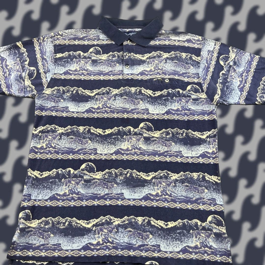 Wrangler VINTAGE Wrangler Western Polo T Shirt Mens XL Night Wolf Moon AOP All Over Print Size US XL / EU 56 / 4 - 1 Thumbnail