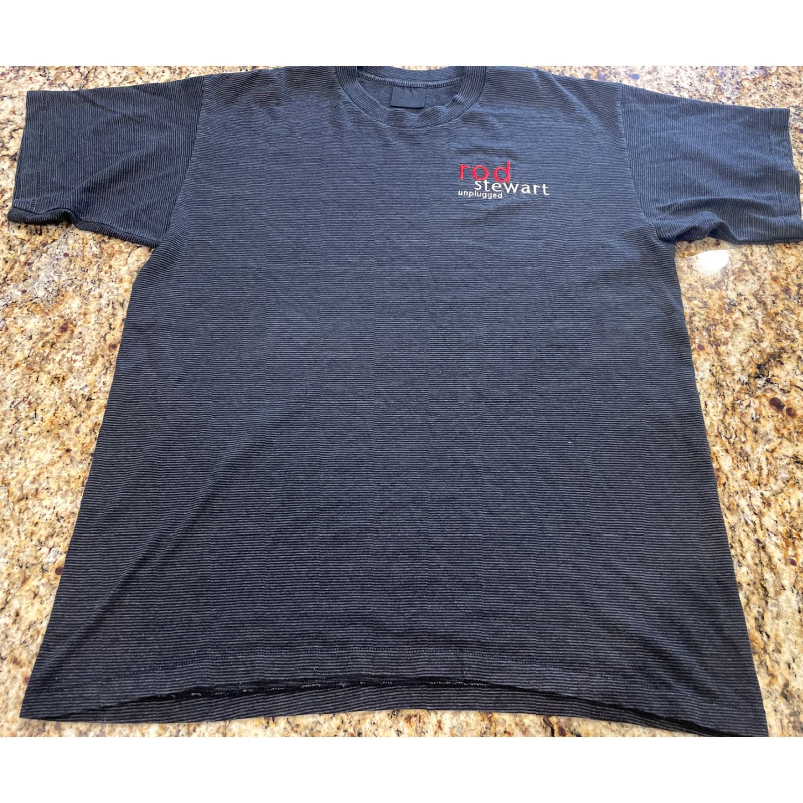 Vintage VINTAGE Rod Stewart Unplugged Striped T-Shirt XL Black Embroidered Single Stitch 80s Mens Size US XL / EU 56 / 4 - 7 Thumbnail