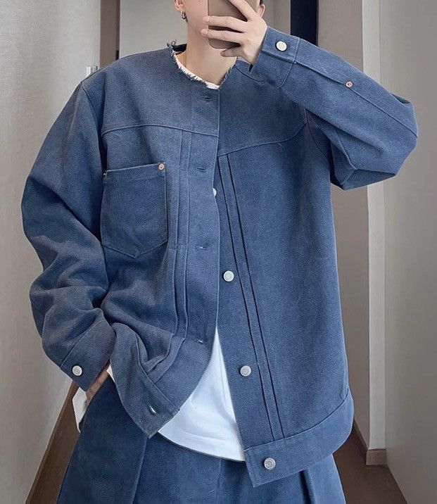 Japanese Brand × Vintage Avant garde punk faded oversized frayed collarless jacket Size US XXL / EU 58 / 5 - 1 Thumbnail