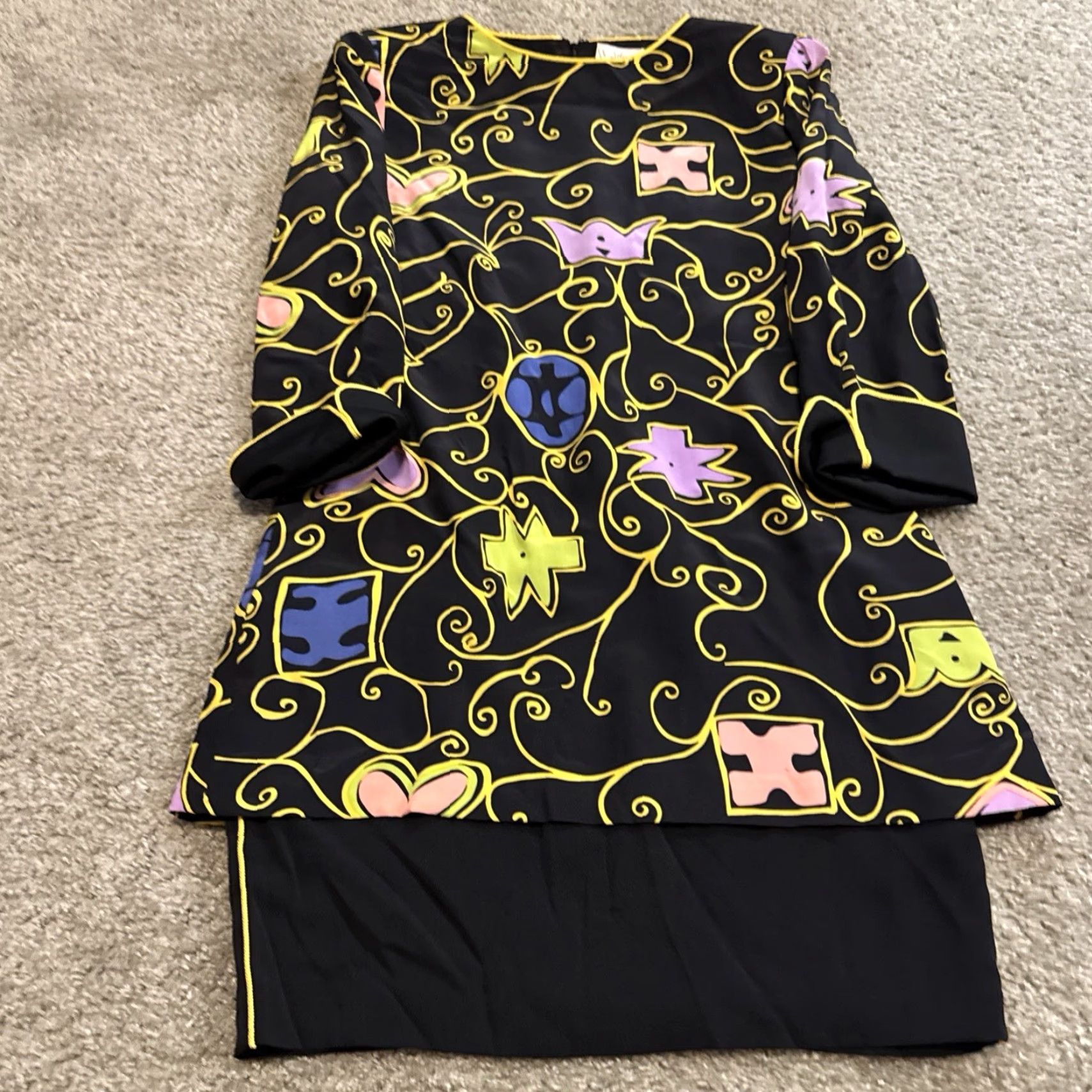 Vintage VINTAGE Kathryn Dianos Geometric Abstract Black Gold Women’s 14 Dress Pencil Midi Dress Geometric Pattern Womens Size XL / US 12-14 / IT 48-50 - 3 Thumbnail
