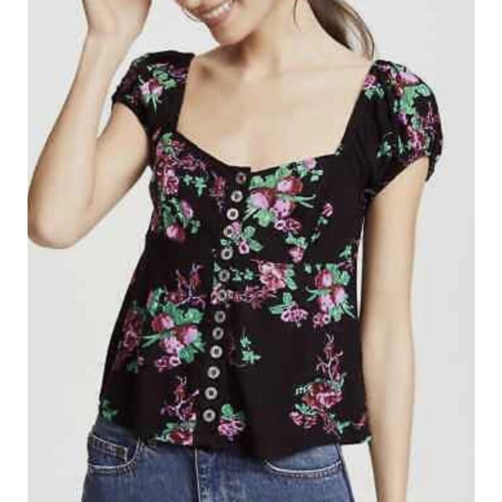 Free People Free People women's blouse top cropped floral Size M A000203 Size M / US 6-8 / IT 42-44 - 1 Thumbnail
