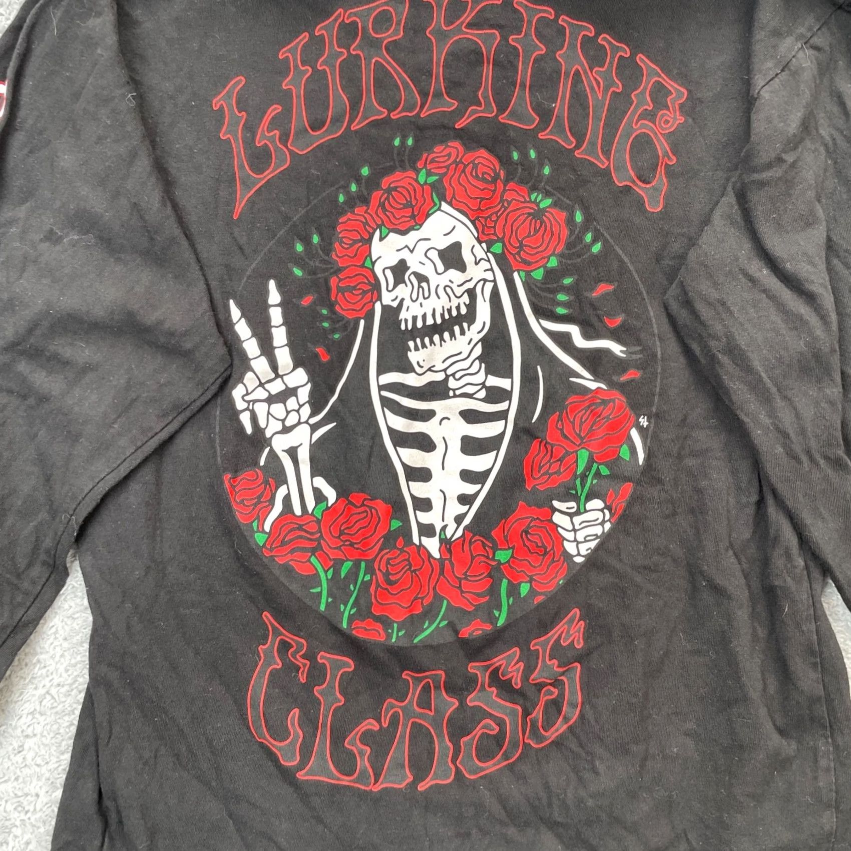 Vintage Lurking Class Shirt Men XS Black Floral Skull Rose Graphic Skate Street Size US XS / EU 42 / 0 - 5 Thumbnail