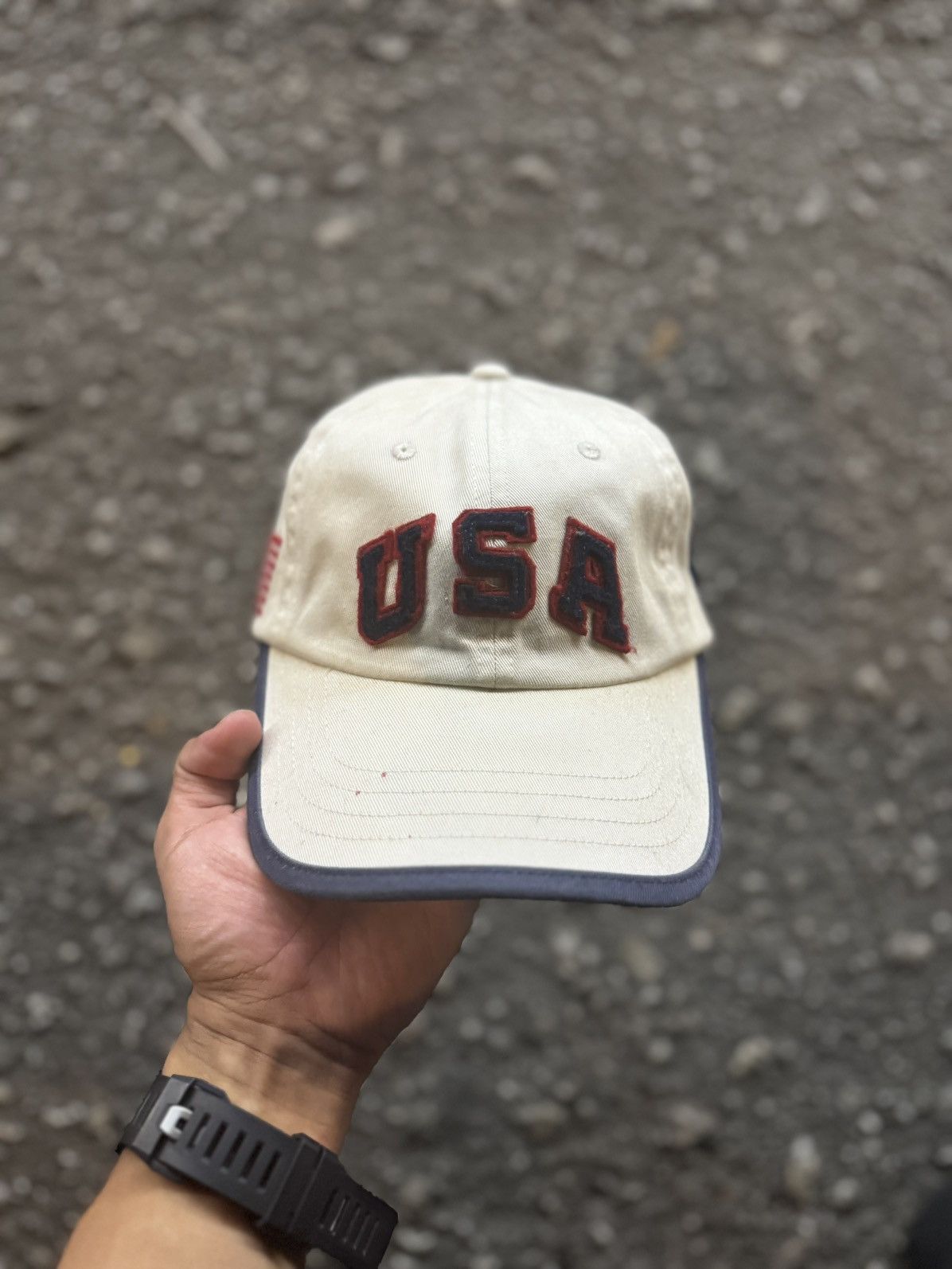 RARE HTF Polo factory Ralph Lauren Team USA Olympic Hat Cap Leather Strap US Flag WOOL