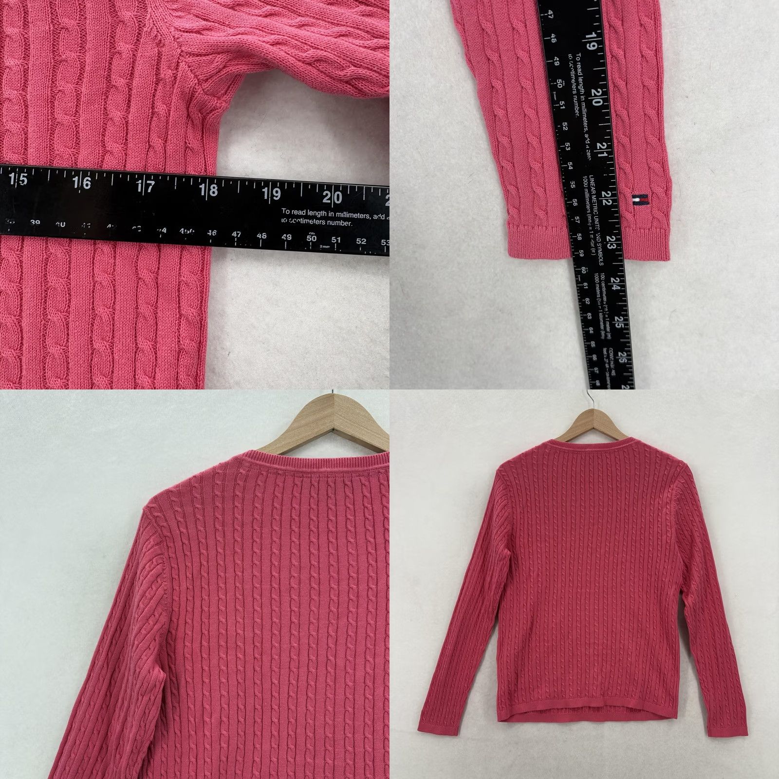 Tommy Hilfiger Tommy Hilfiger Sweater Womens Small Pink 100% Cotton V Neck Cable Knit Pullover Size S / US 4 / IT 40 - 8 Thumbnail