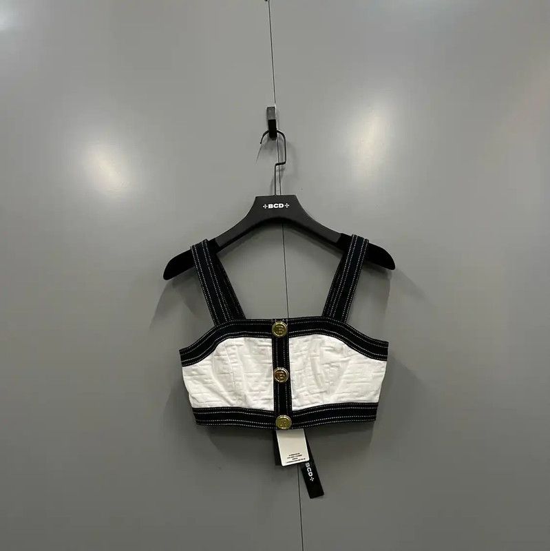Balmain Balmain Summer White Cotton Sleeveless Crop Top 0089 Size ONE SIZE - 1 Thumbnail