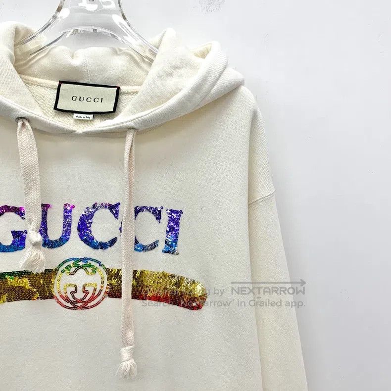 Gucci Gucci White logo sequin cotton hooded drawstring long-slee Size US S / EU 44-46 / 1 - 3 Thumbnail