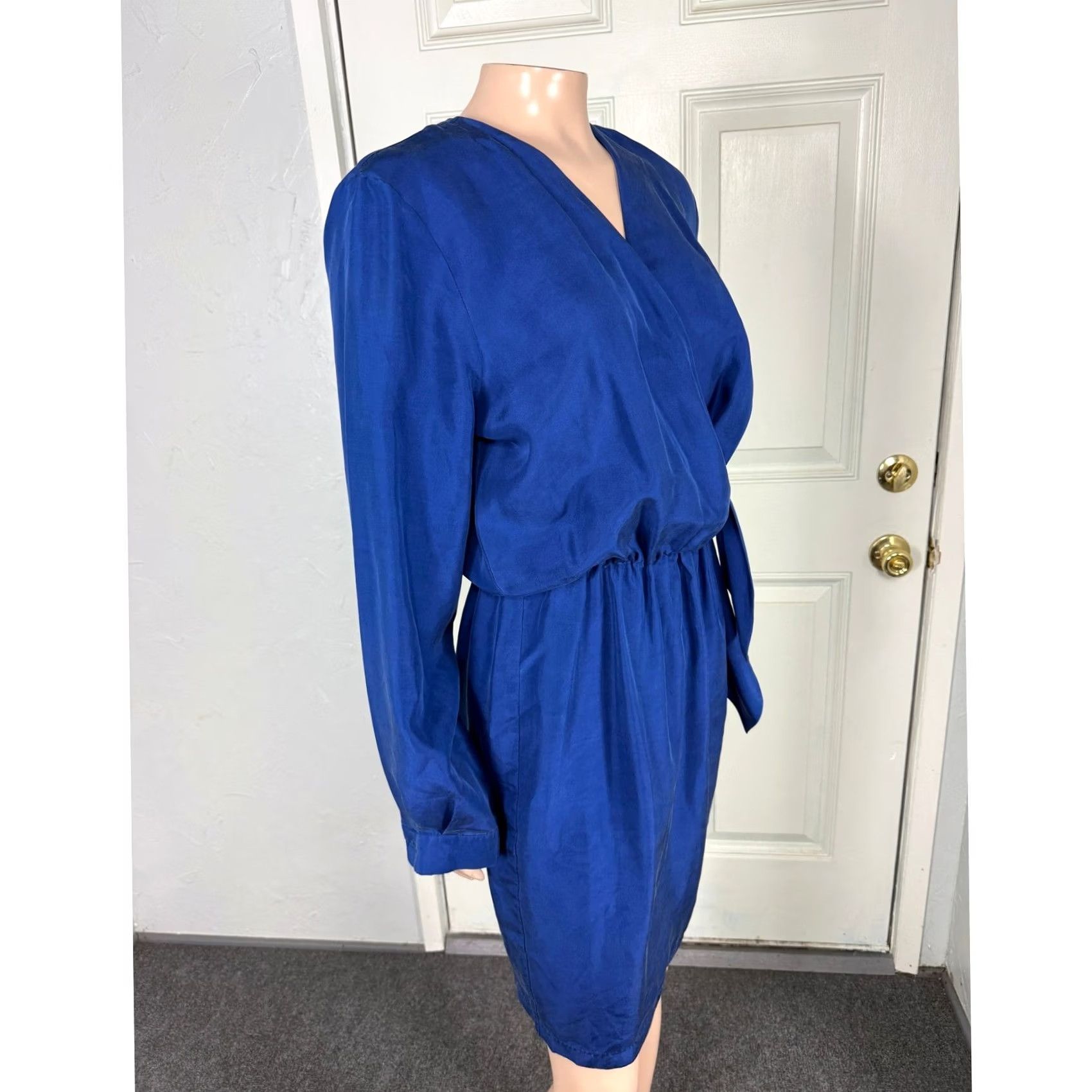 Vintage VINTAGE Shangrila Silks Dress S Blue NOS 80s 90s Long Sleeve Tie Secretary Size S / US 4 / IT 40 - 5 Thumbnail