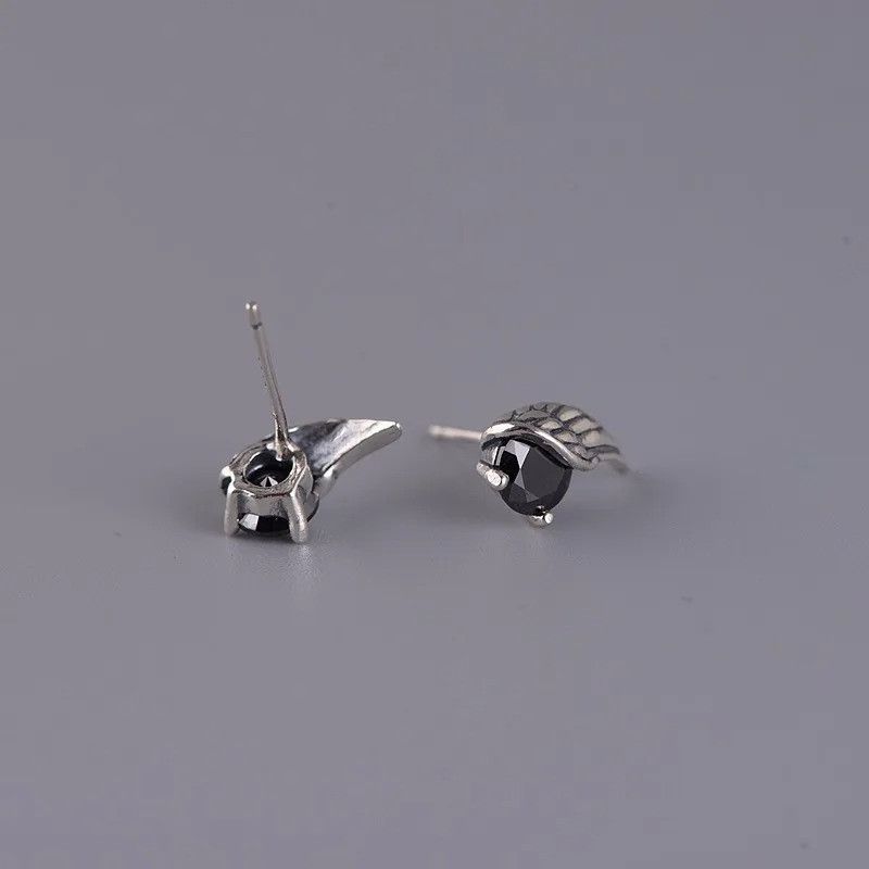 Jewelry Feather Black Zircon Stud Earring 925 Sterling Silver Gift Size ONE SIZE - 5 Thumbnail