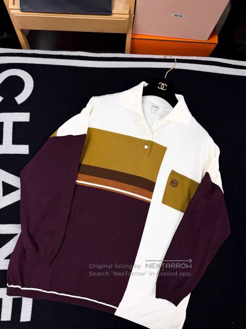 Loewe Loewe Multicolor Khaki Wine Red Long Sleeve Polo Shirt Size S / US 4 / IT 40 - 6 Thumbnail