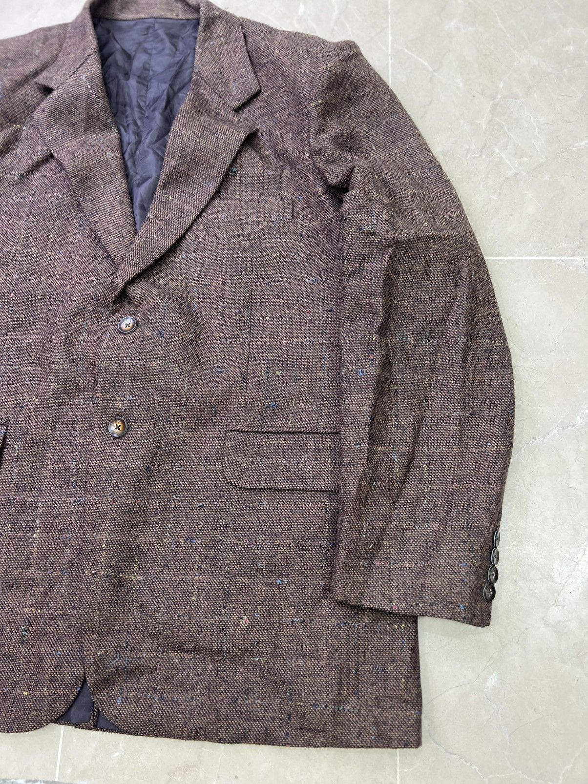 Donegal Tweed Vintage 1990s Brown Donegal Tweed Wool Blend Blazer Sport Size 48R - 5 Thumbnail