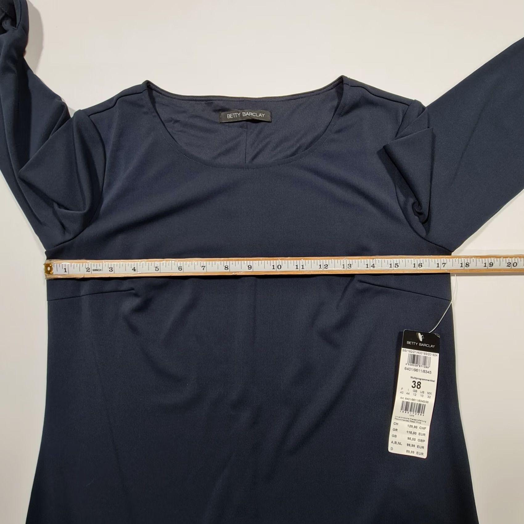 Vintage Betty Barclay Womens Dress Navy Blue 12 UK 3/4 Sleeves Round Neck Knee Length Dress Size XL / US 12-14 / IT 48-50 - 5 Thumbnail
