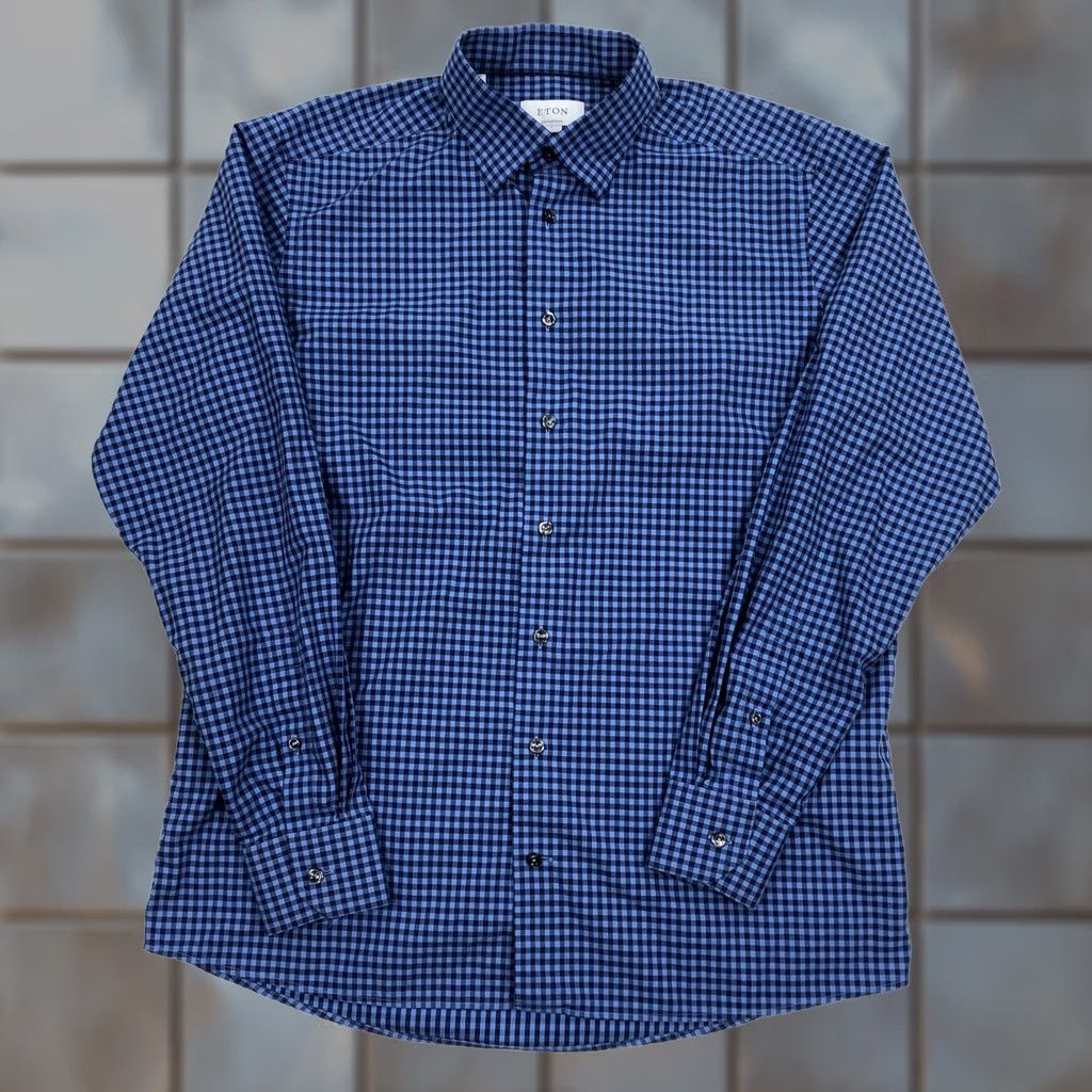 Eton Eton Shirt Gingham Button-Up Men's L 16.5 Blue Casual Contemporary Size US L / EU 52-54 / 3 - 1 Thumbnail