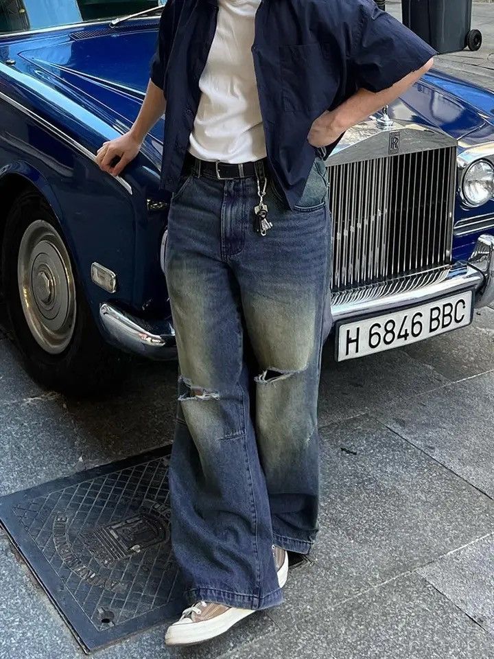 Japanese Brand Vintage Blue Baggy Wide Leg Jeans Size US 31 - 2 Thumbnail