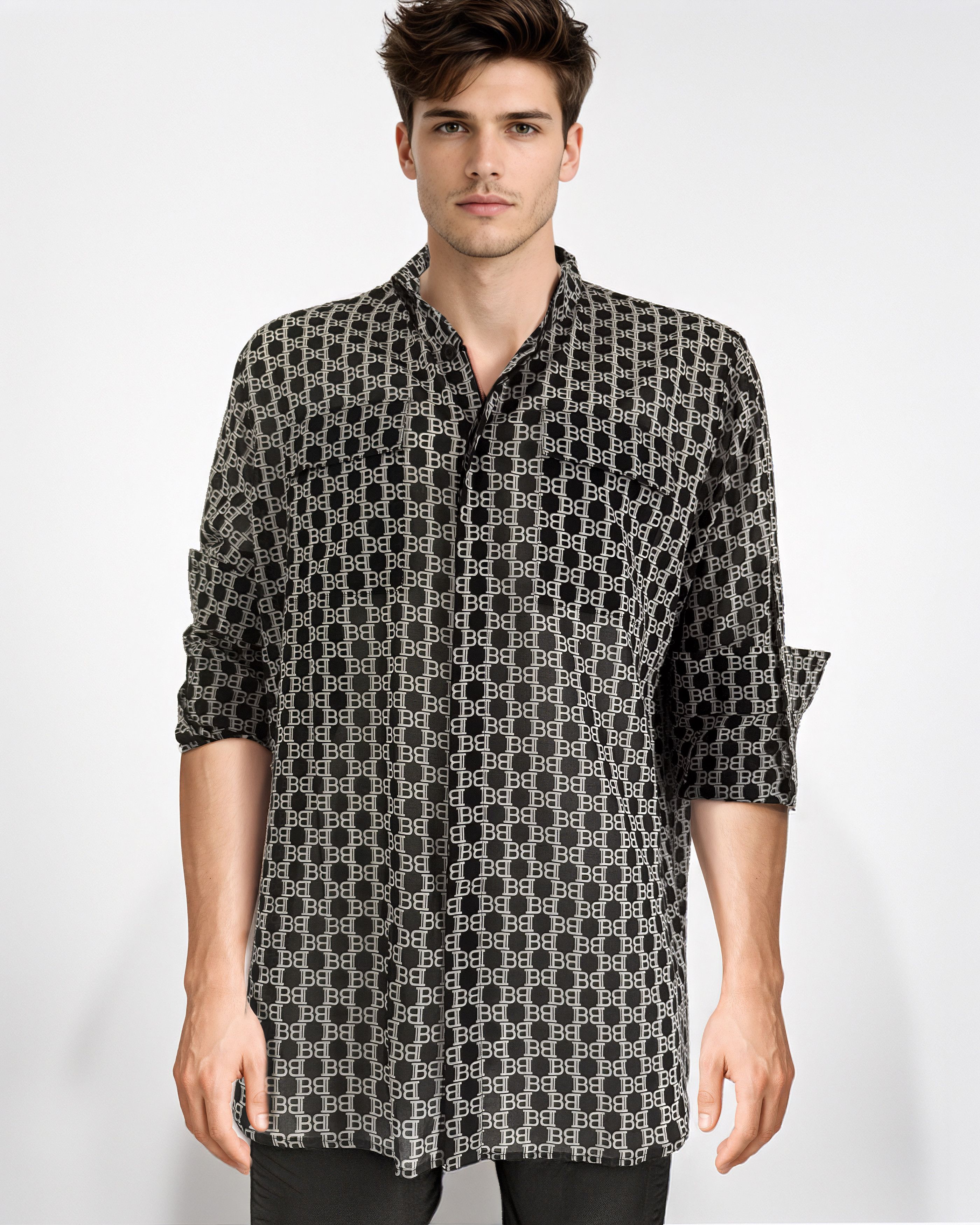 Balmain Monogram-Print Long-Sleeved Shirt Size US L / EU 52-54 / 3 - 2 Thumbnail