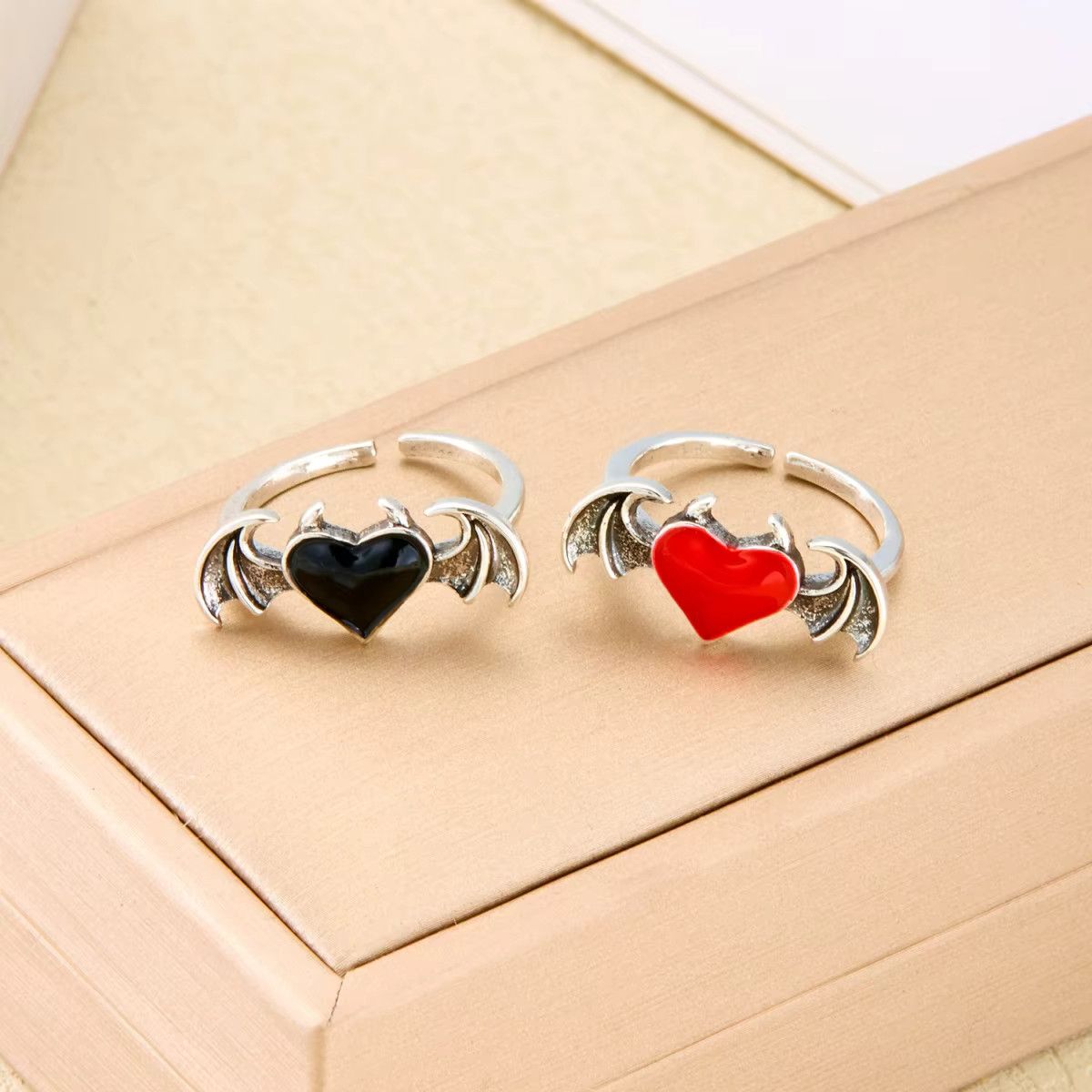 Jewelry Retro Black Red Love Heart Demon Wings Rings Size ONE SIZE - 10 Thumbnail