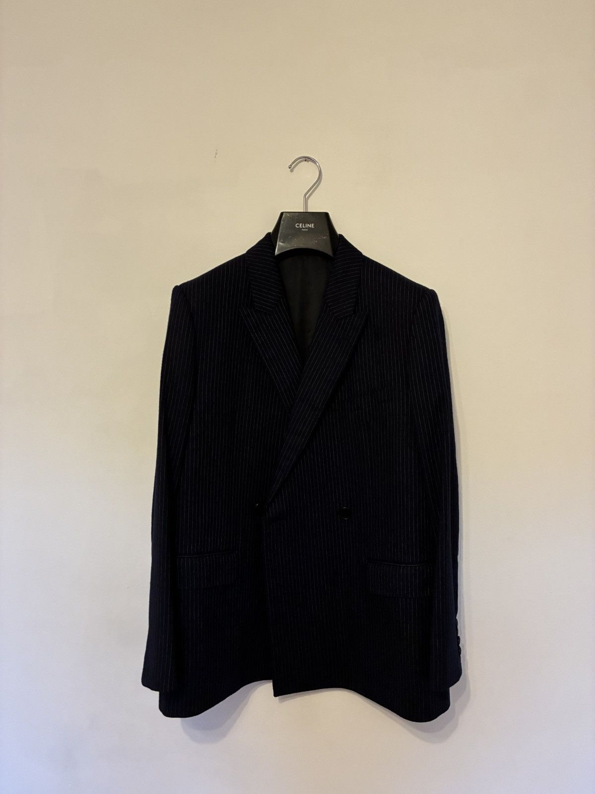 Celine FW19 Navy Pinstripe Suit Size 44R - 4 Thumbnail