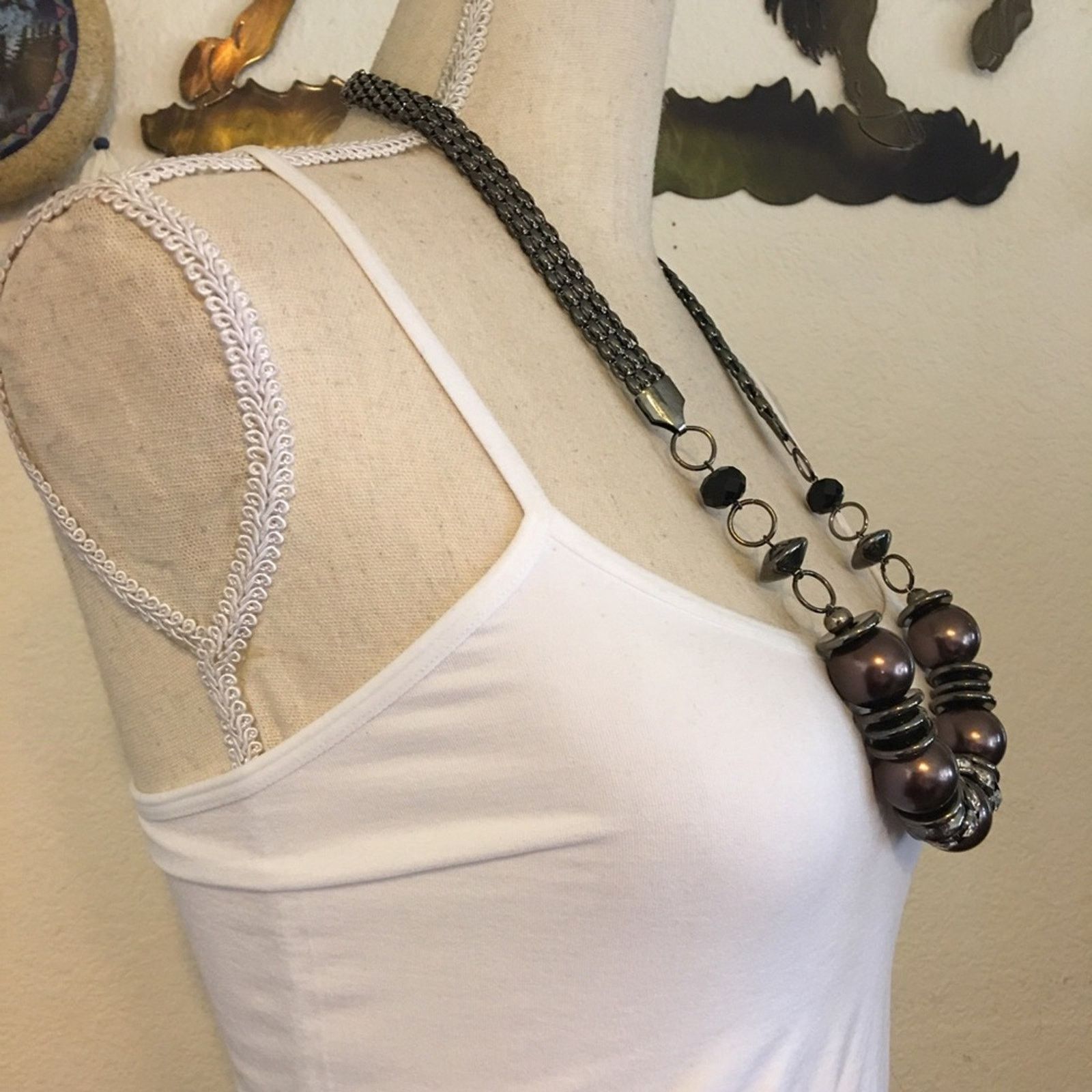 Jewelry Chunky bronze bead black chrome long necklace Size ONE SIZE - 2 Thumbnail