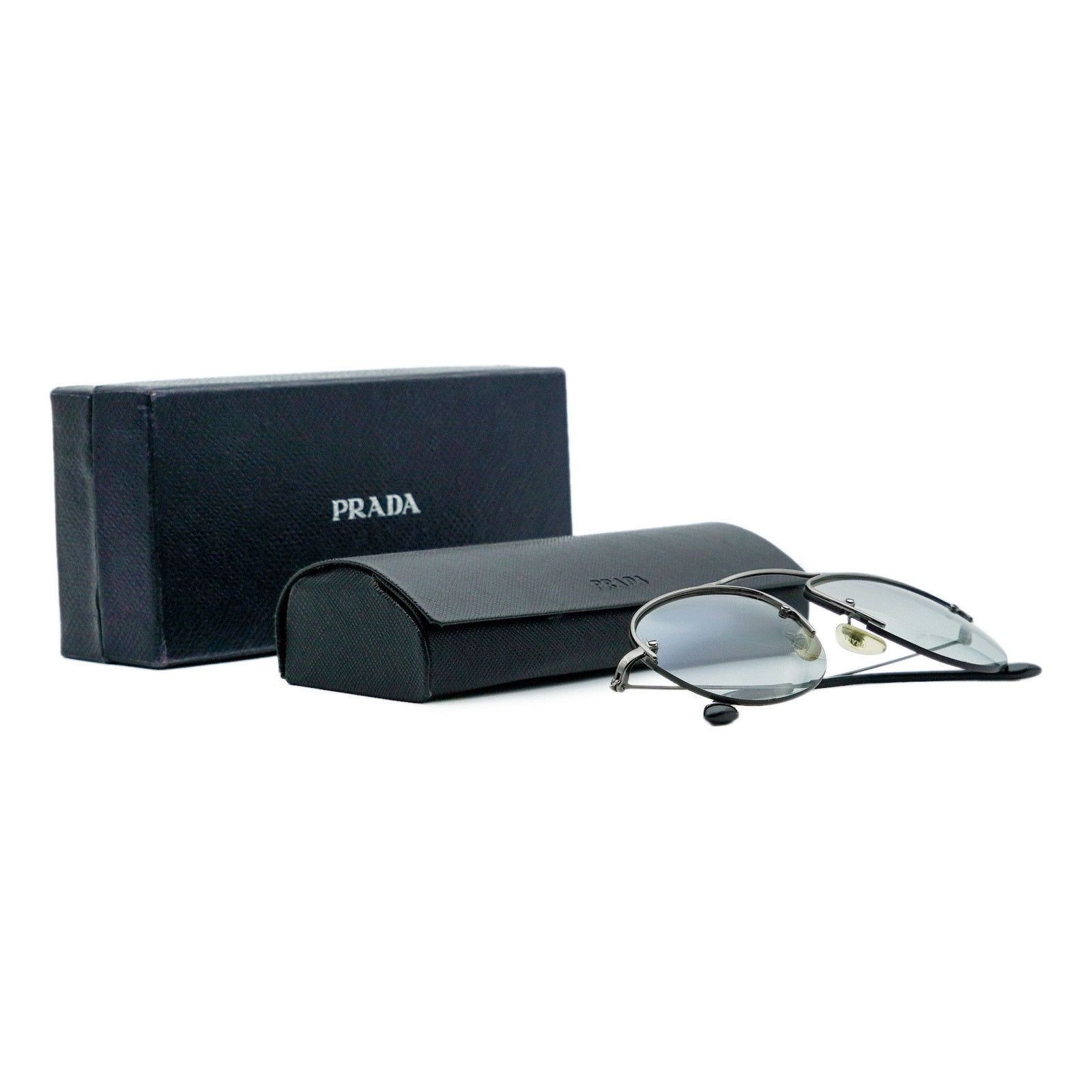 Prada Prada Gunmetal Half Rimless Logo Gradient Pilot Sunglasses Size ONE SIZE - 9 Thumbnail