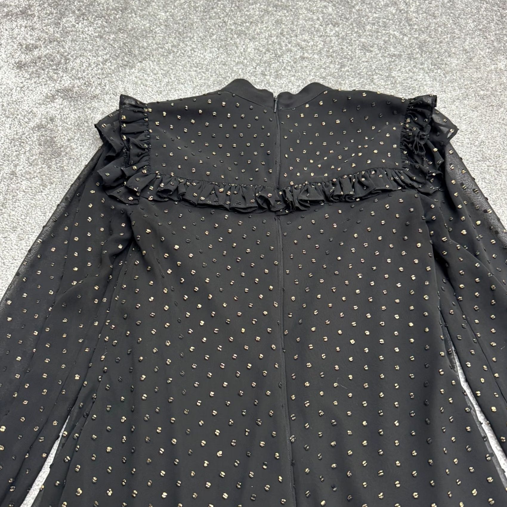 Ted Baker Ted Baker London Rebkha Metallic Ruffle Midi Shift Dress Womens 0 Black Polka Size XS / US 0-2 / IT 36-38 - 4 Thumbnail