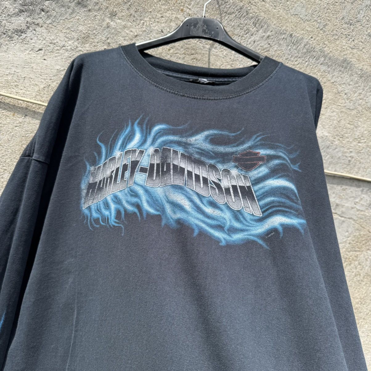 Harley Davidson 2007 Harley Davidson Washed Thrashed Longsleeve Flames Vtg Size US XL / EU 56 / 4 - 3 Thumbnail