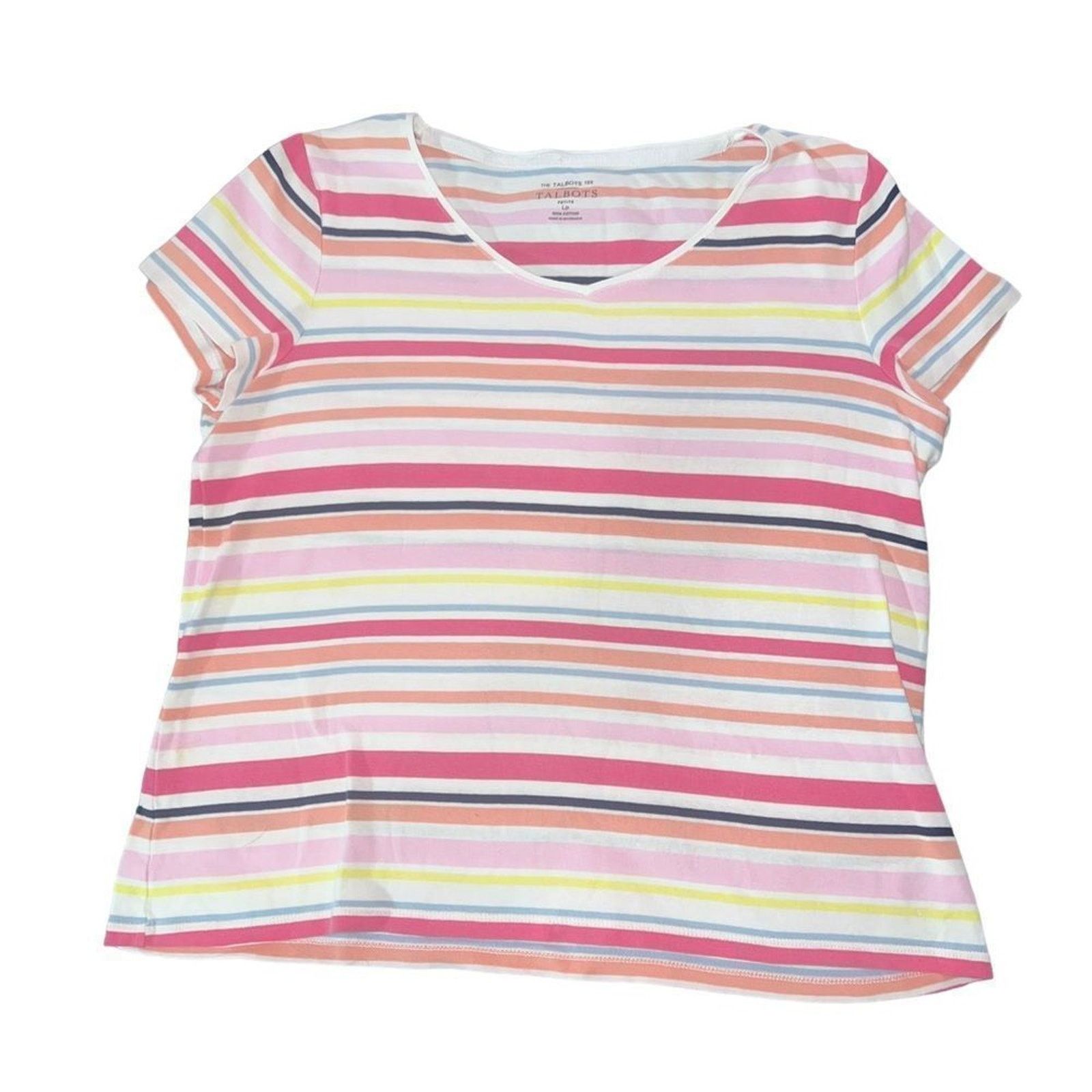 Talbots Talbots Tee Womens Large Striped V-Neck Short Sleeve T-Shirt Size L / US 10 / IT 46 - 2 Thumbnail