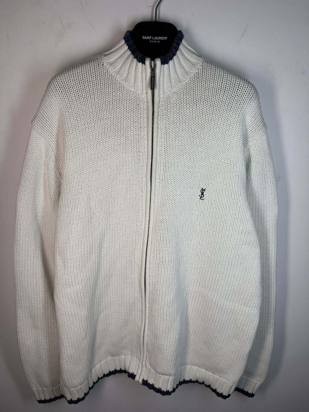 Yves Saint Laurent Heavy White YSL Sweater Zip Knit Thick YSL Sweatshirt Size US L / EU 52-54 / 3 - 2 Thumbnail