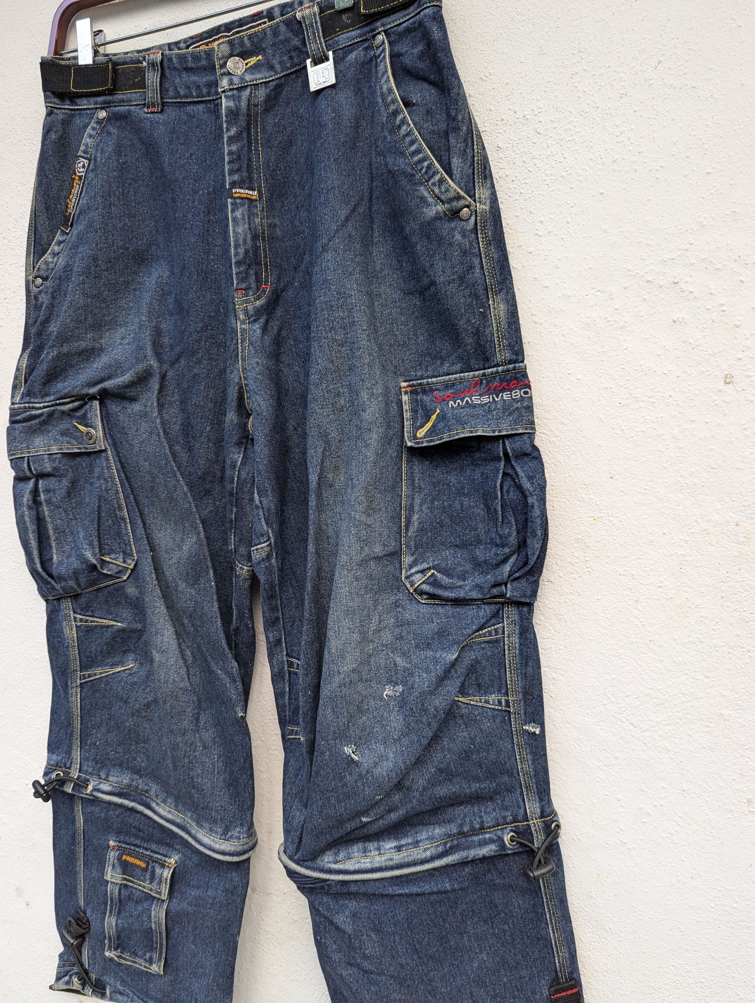 Japanese Brand FREAKY SOUL MANAGER DENIM LOOSE CARGO PANTS Size US 30 / EU 46 - 7 Thumbnail