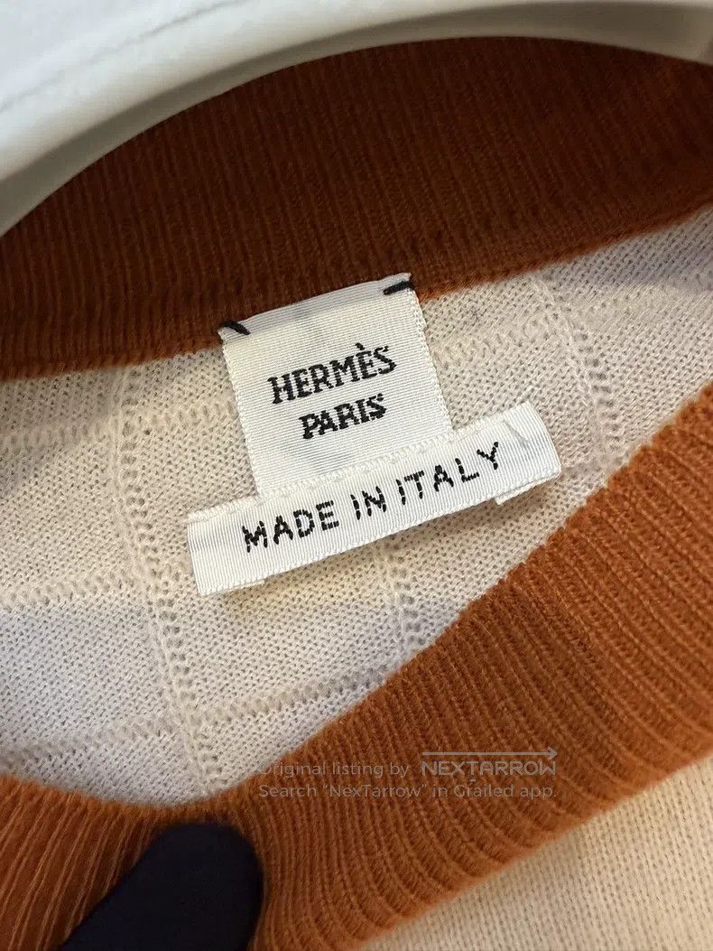 Hermes Hermes White Wool Knit Sweater, Size 40, Beige with Brown Size XS / US 0-2 / IT 36-38 - 3 Thumbnail