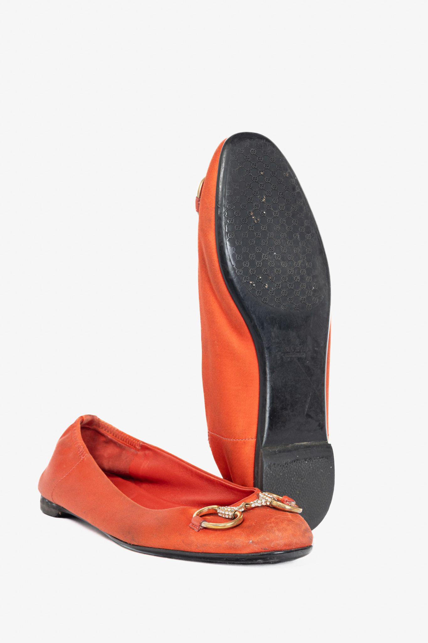 Gucci Gucci Orange Satin Crystal-Horsebit Ballet Flats Size US 8.5 / IT 38.5 - 5 Thumbnail