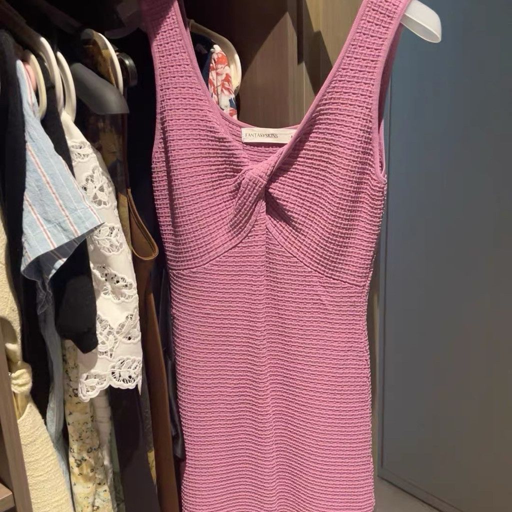 WISDOM Mauve Twist-Front Waffle Knit Bodycon Mini Dress Size L / US 10 / IT 46 - 7 Thumbnail