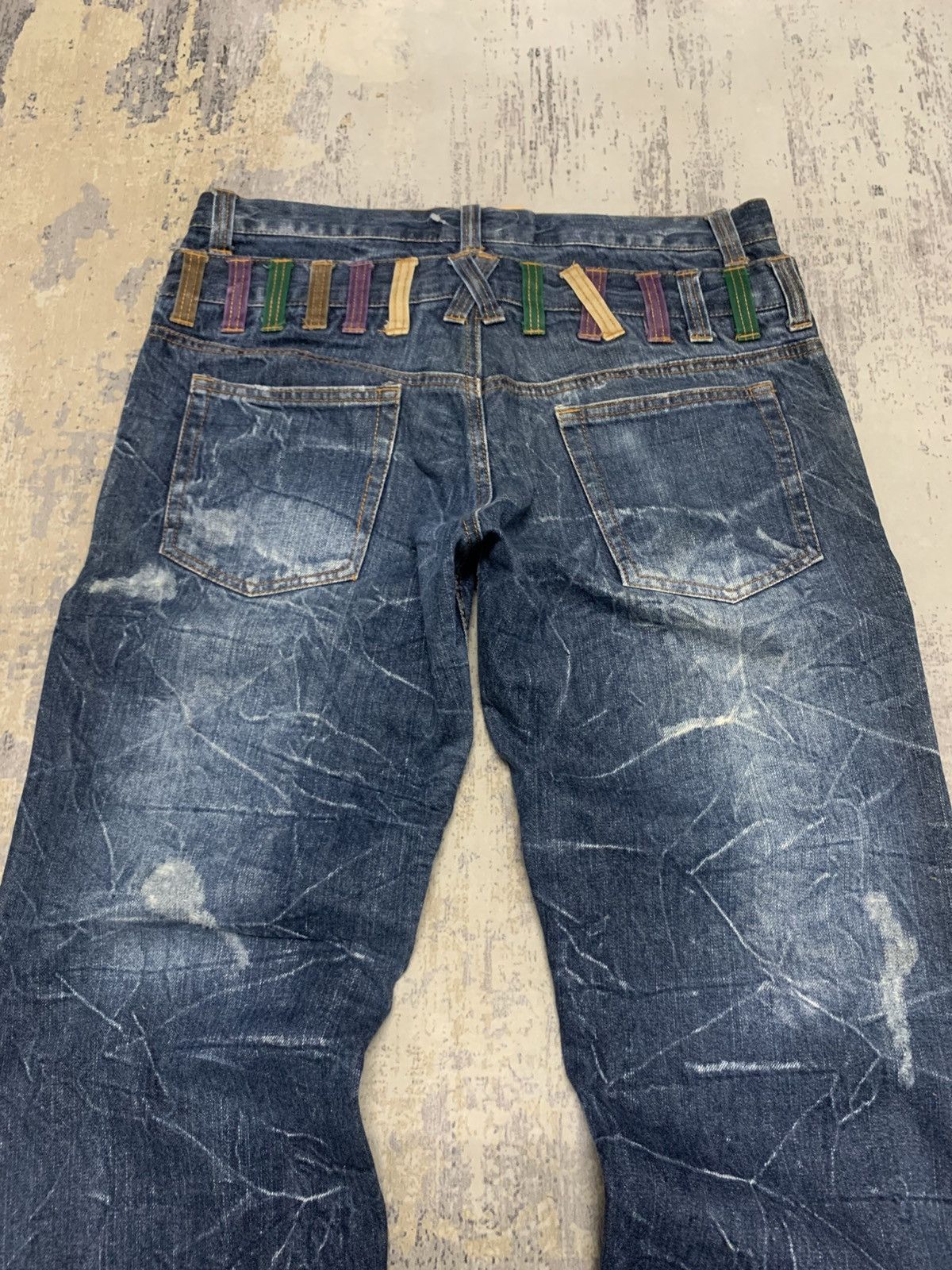 Japanese Brand Nylaus Harajuku Punk Y2K Fade Whiskered Denim Size US 34 / EU 50 - 7 Thumbnail