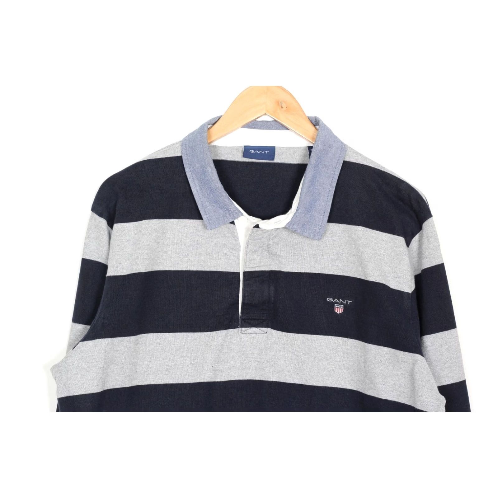Gant GANT Polo Rugby Shirt Men 2XL Long Sleeve Striped VR3909 Polo Shirt Mens 2XL Striped Grey Blue Size US XXL / EU 58 / 5 - 3 Thumbnail