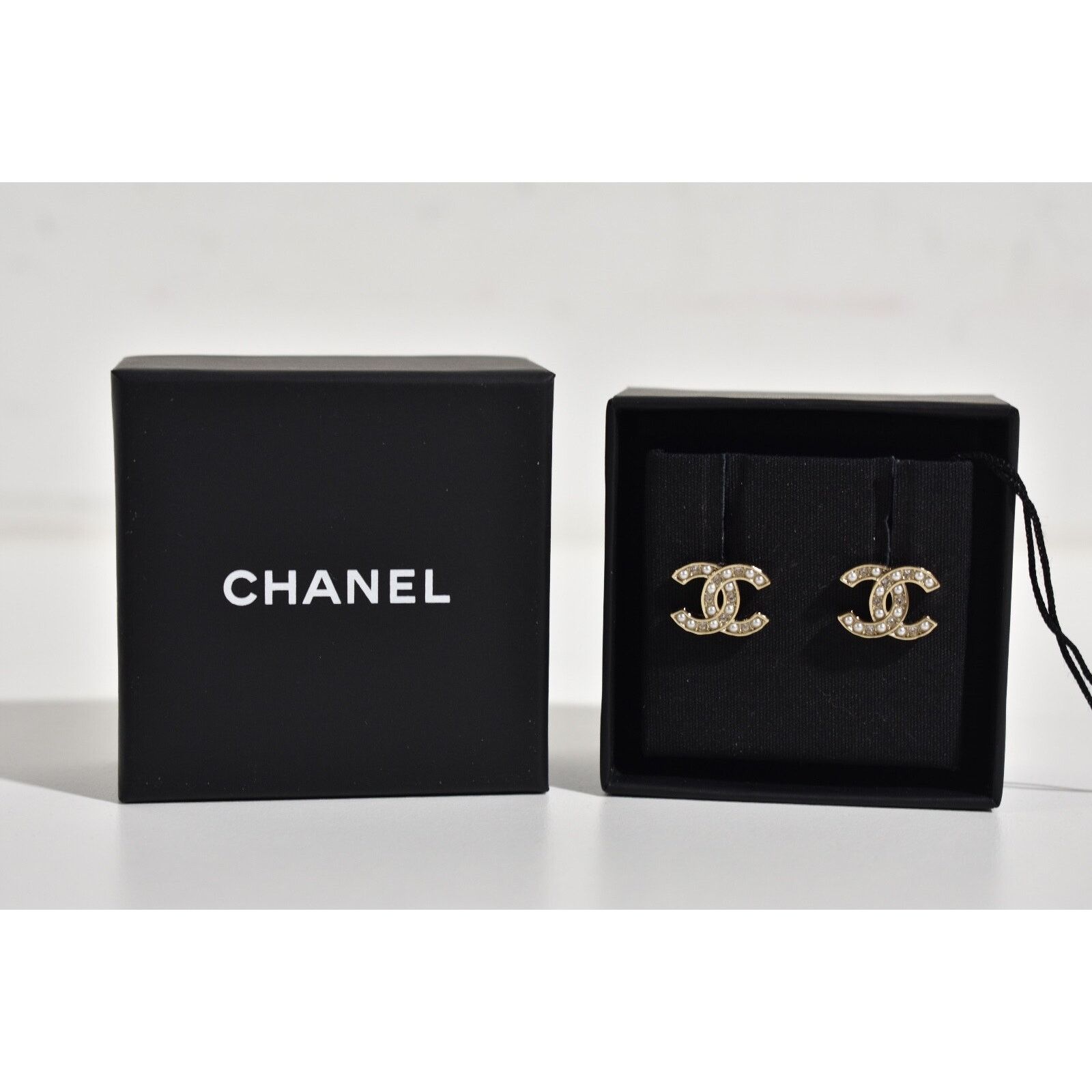 Chanel Chanel Gold Pearl White Crystal Statement Stud Earrings Size ONE SIZE - 2 Thumbnail