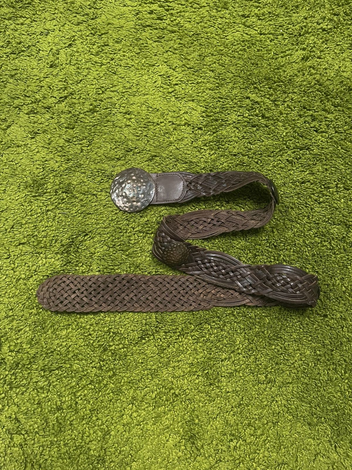 Cowboy Equipment × Genuine Leather × Vintage Western cowboy style real leather braided pleated belt Size 34 - 1 Thumbnail