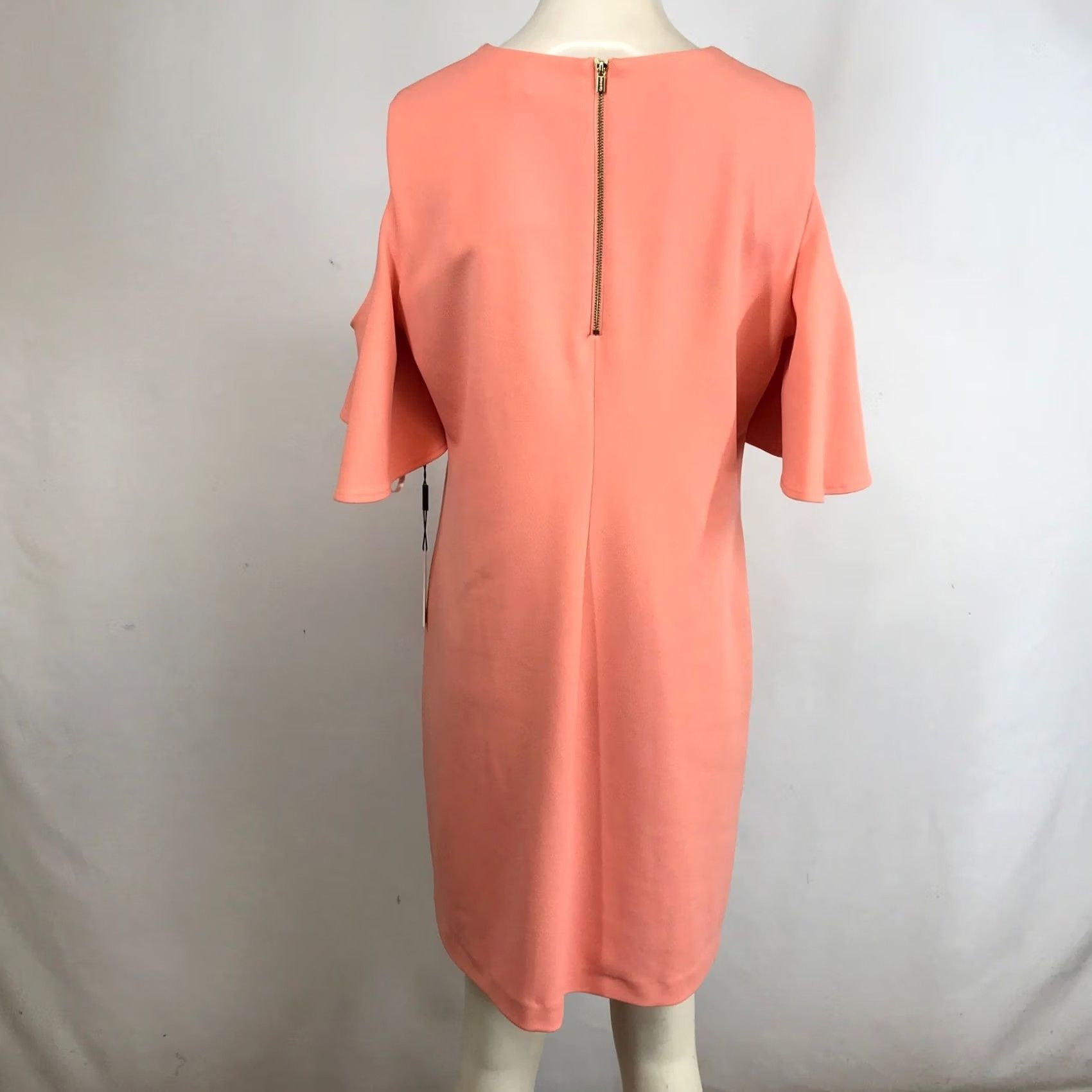 Calvin Klein Calvin Klein Dress Womens 12 Orange Coral Cold Shoulder Flutter Sleeve Sheath Size Size XL / US 12-14 / IT 48-50 - 5 Thumbnail