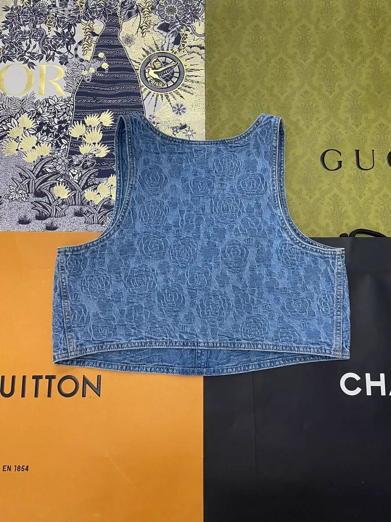chanel 23p denim jacquard vest