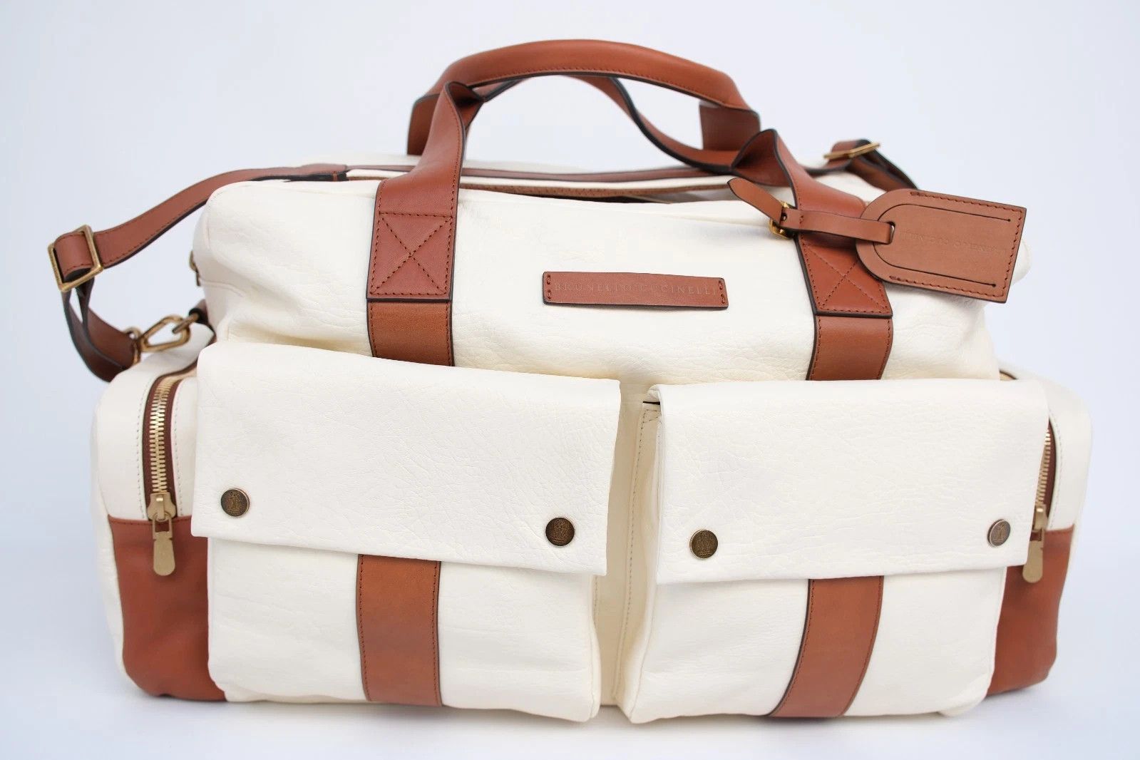 New Brunello Cucinelli Weekender Bags Travel Brown Cream