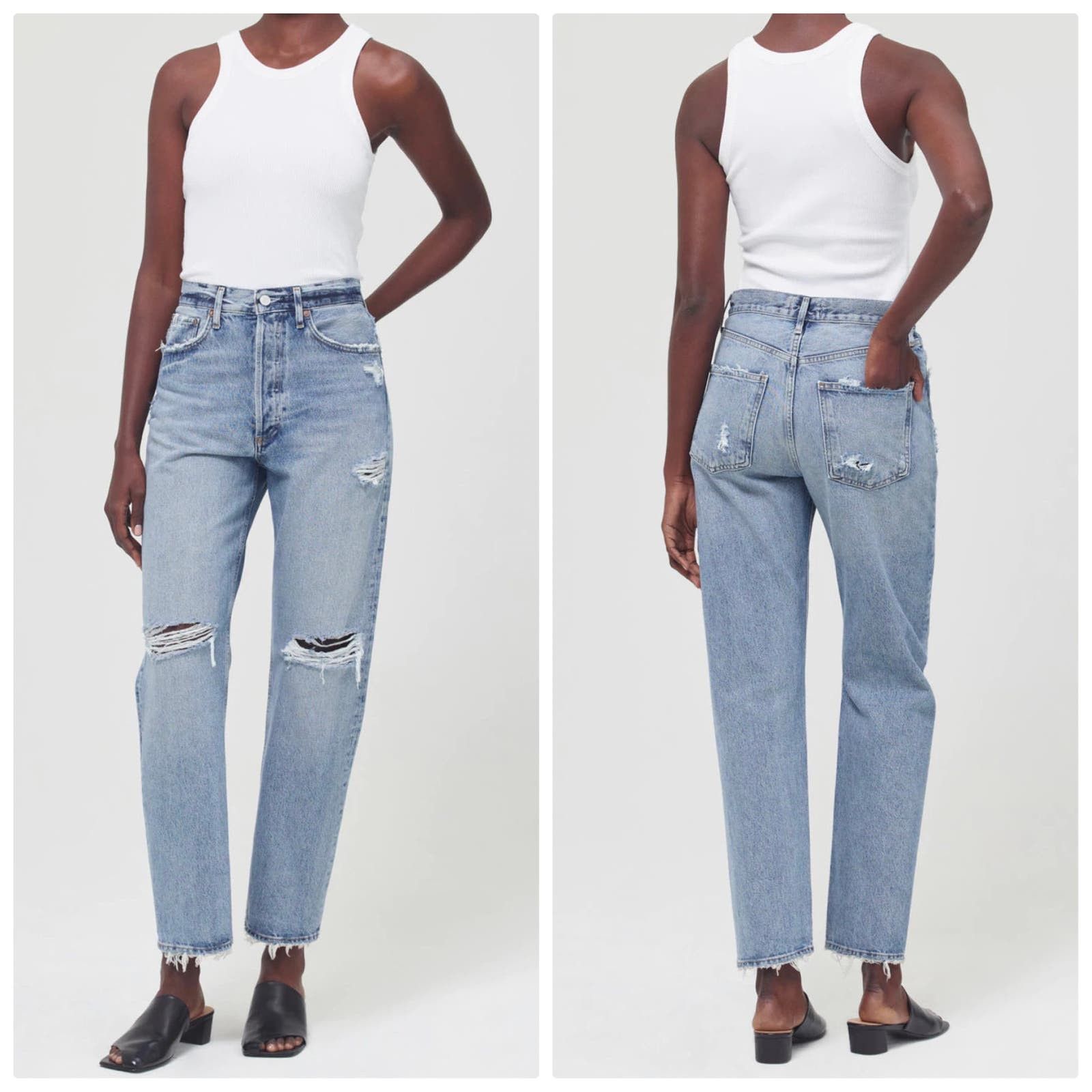 image of Agolde 90's Mid Rise Loose Fit Jean Isolate Distressed in Blue, Women's (Size 27)