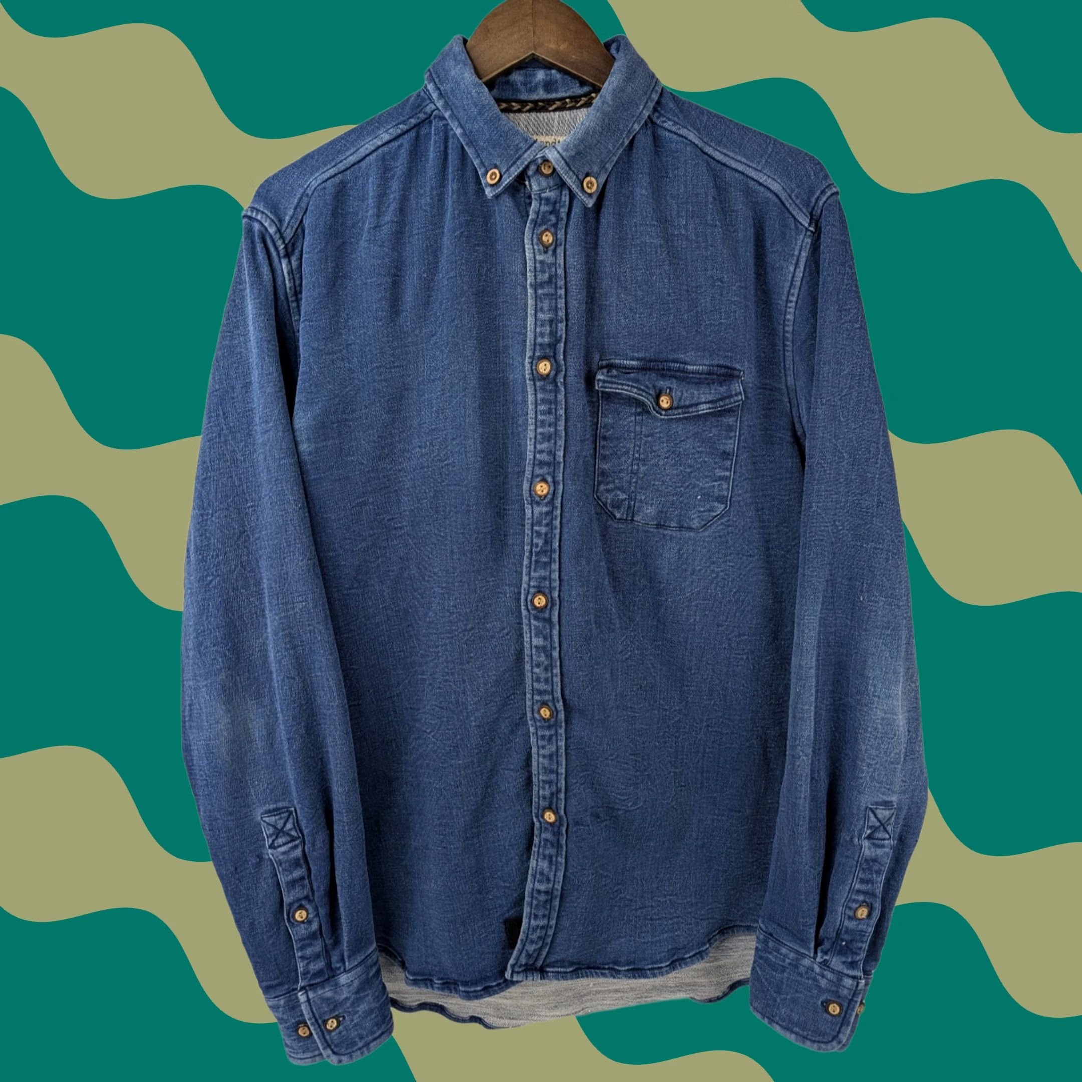 Anerkjendt Anerkjendt Shirt Button-Up Long Sleeve Chambray Blue Cotton Spandex Corduroy Mens M Size US M / EU 48-50 / 2 - 1 Thumbnail