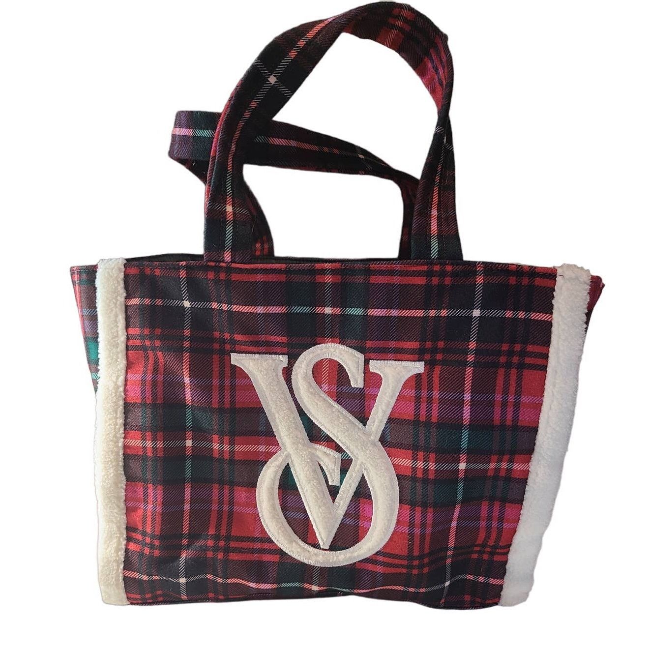 Victorias Secret Victoria Secret Red Plaid Sherpa Tote Bag Lined Carryall, Women's