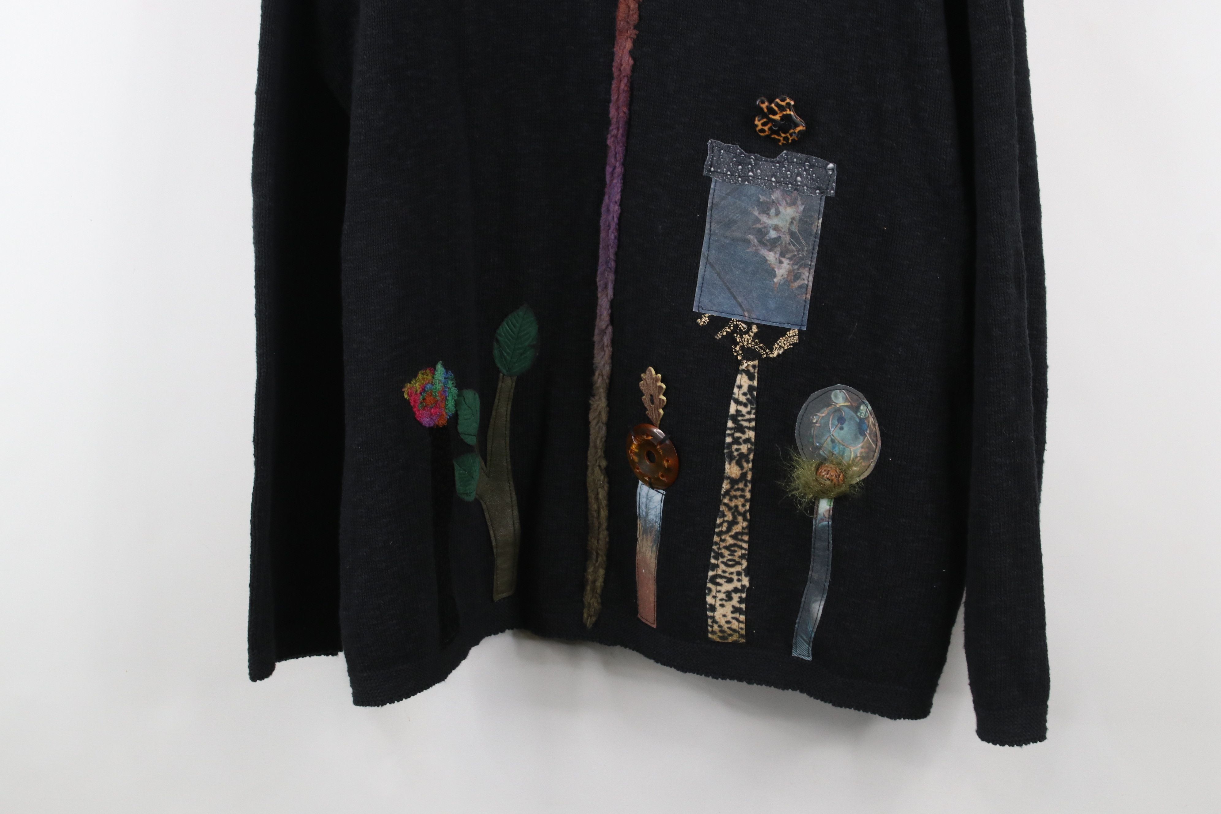 Vintage Vintage 90s Lagenlook Art Tree Birdhouse Knit Sweater Black Size XXL / US 16-18 / IT 52-54 - 3 Thumbnail