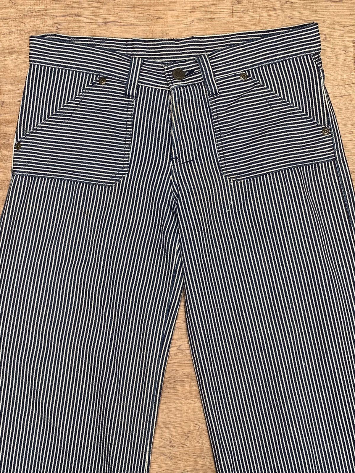 Japanese Brand Rythym Flare Wide Leg Hickory Striped Pants Size US 29 - 9 Thumbnail